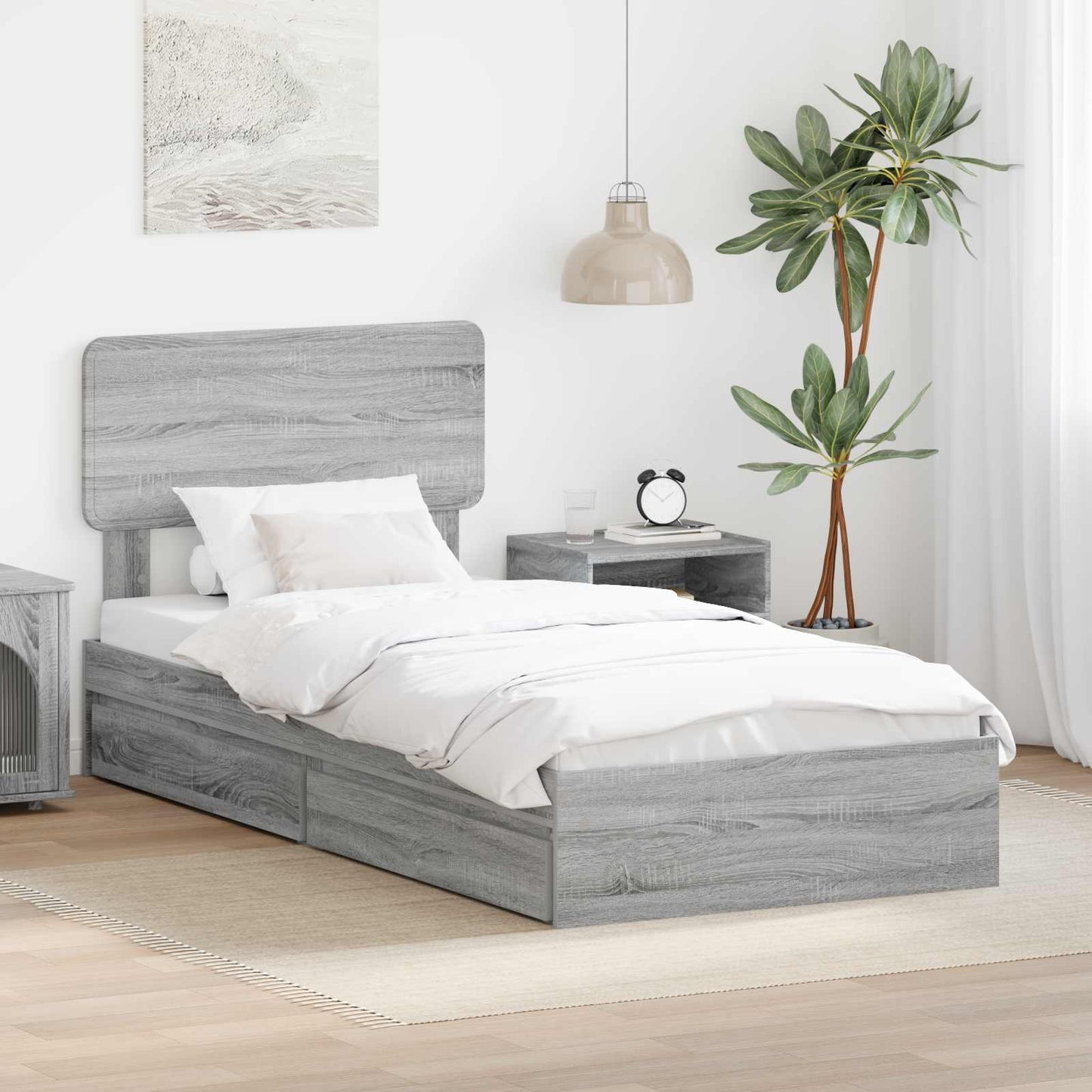 Storage Bed with Drawer Grey Sonoma 90 x 190 cm Engineered Wood