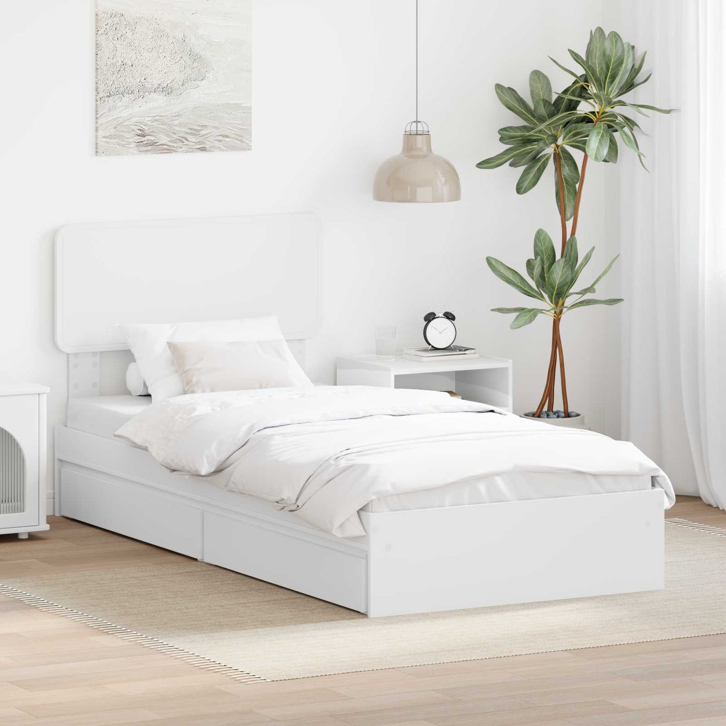 Storage Bed with Headboard White 75 x 190 cm Engineered Wood
