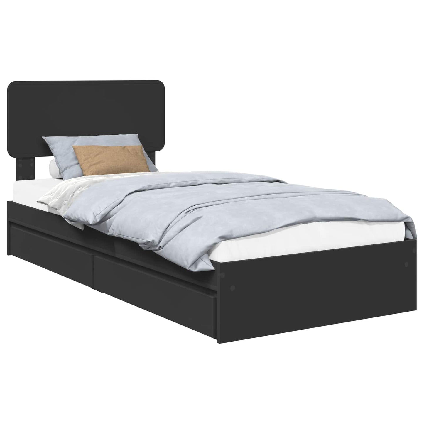 Storage Bed with Headboard Black 75 x 190 cm Engineered Wood