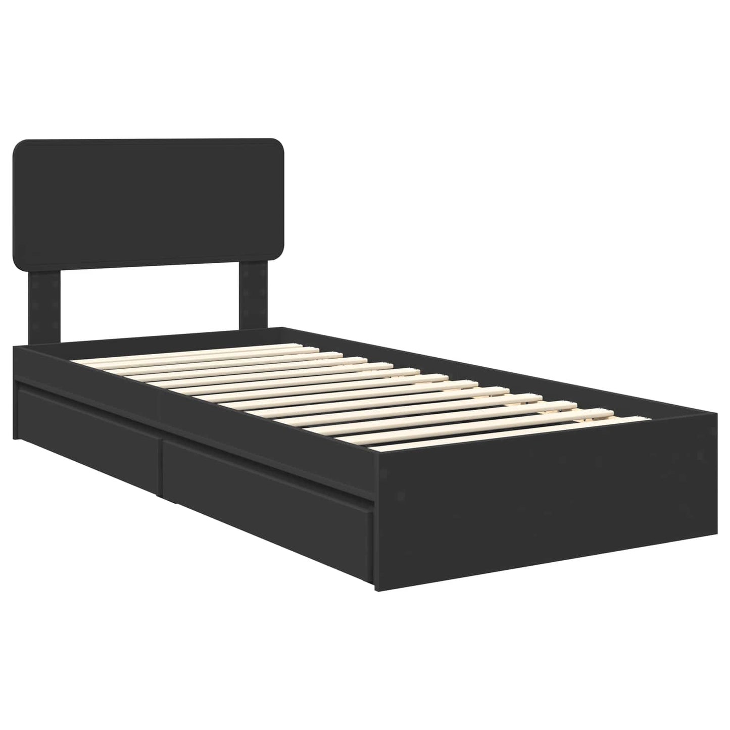 Storage Bed with Headboard Black 75 x 190 cm Engineered Wood