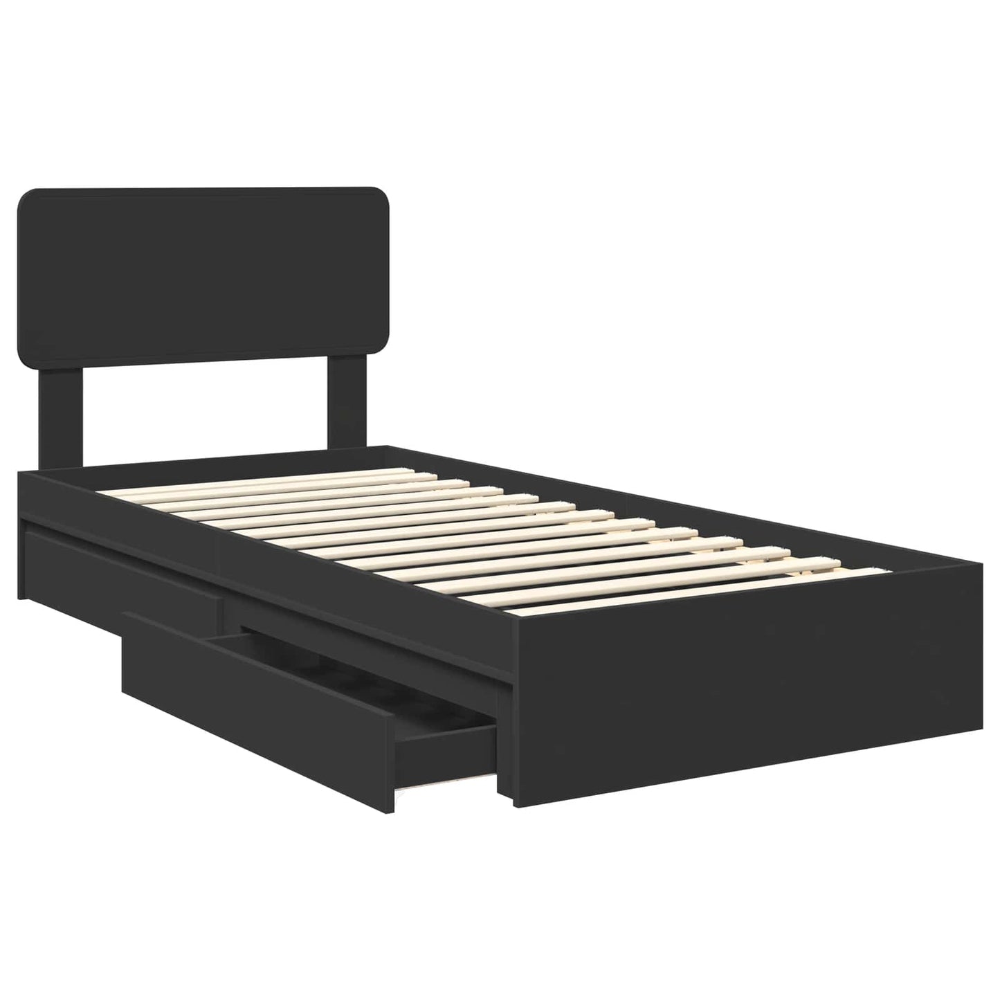 Storage Bed with Headboard Black 75 x 190 cm Engineered Wood