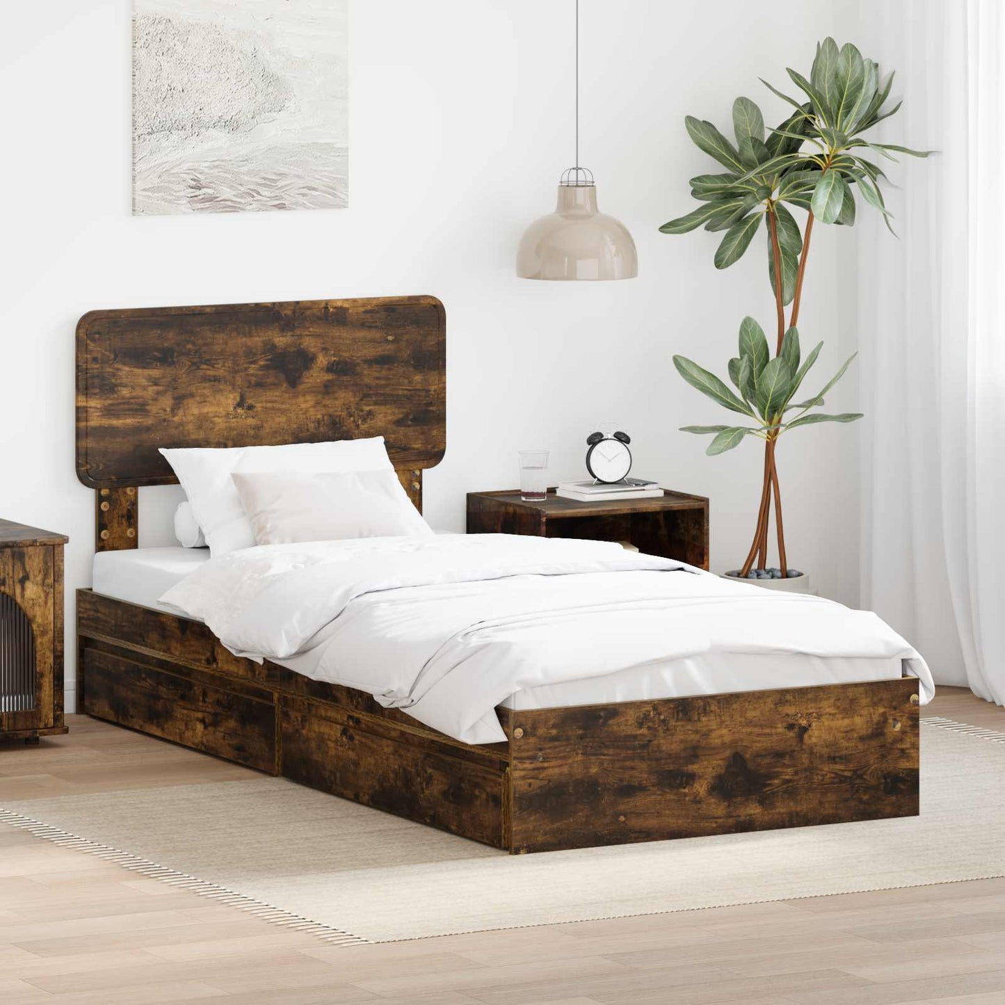 Storage Bed with Drawer Smoked Oak 75 x 190 cm Engineered Wood