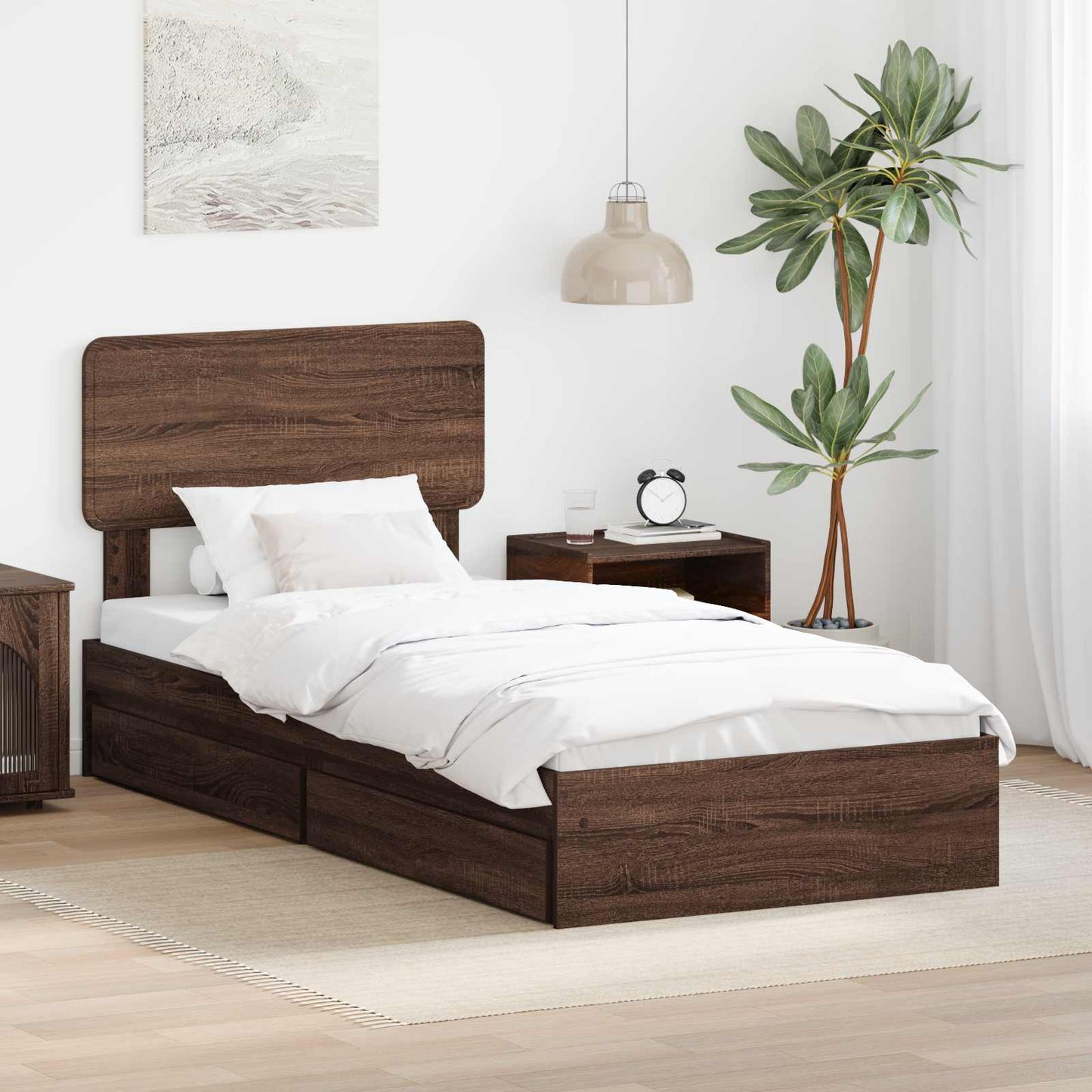 Storage Bed with Drawer Brown Oak 75 x 190 cm Engineered Wood