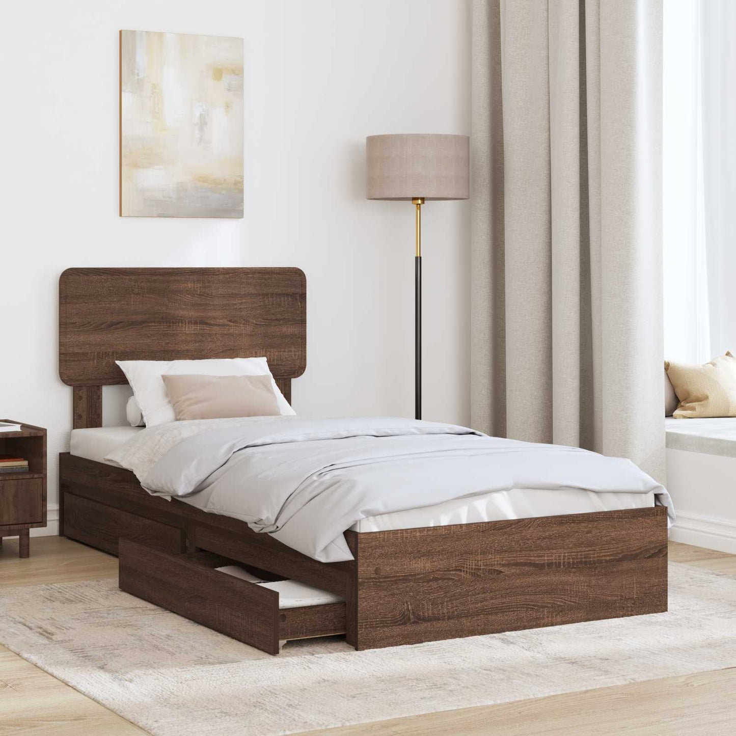 Storage Bed with Drawer Brown Oak 75 x 190 cm Engineered Wood