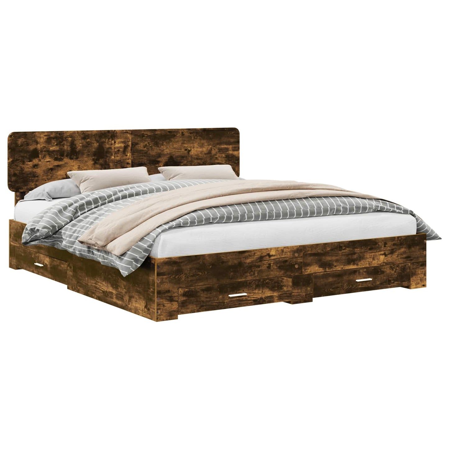Bed Frame with Drawer Smoked Oak 200 x 200 cm Engineered Wood