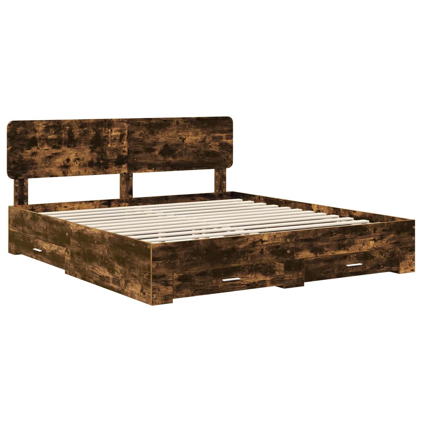 Bed Frame with Drawer Smoked Oak 200 x 200 cm Engineered Wood