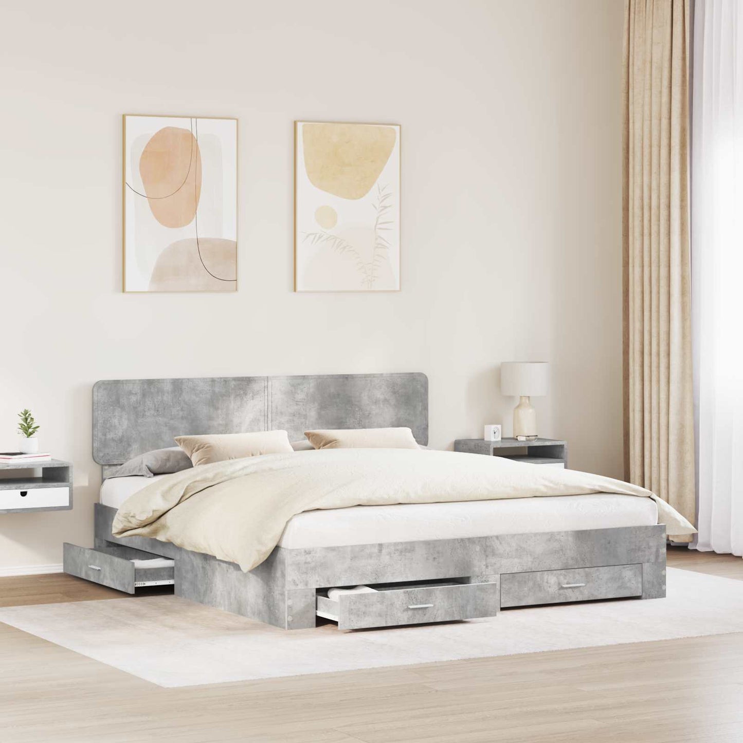 Bed Frame Concrete Grey 180 x 200 cm Engineered Wood