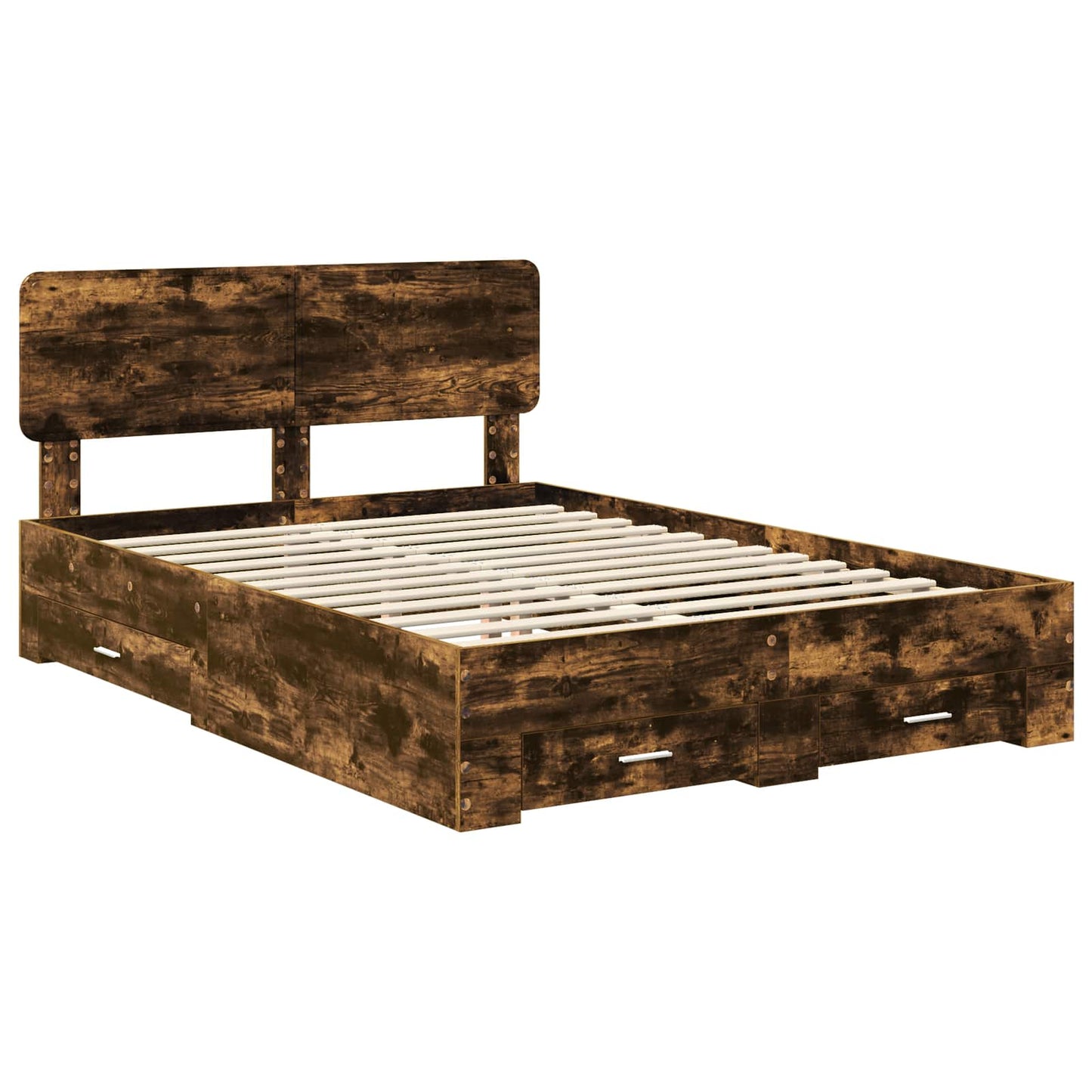 Bed Frame with Drawer Smoked Oak 150 x 200 cm Engineered Wood