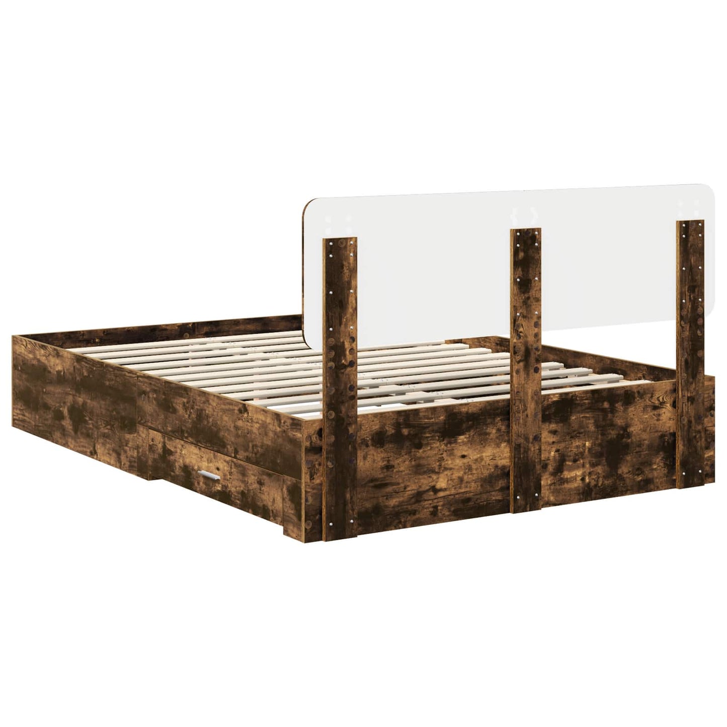 Bed Frame with Drawer Smoked Oak 150 x 200 cm Engineered Wood