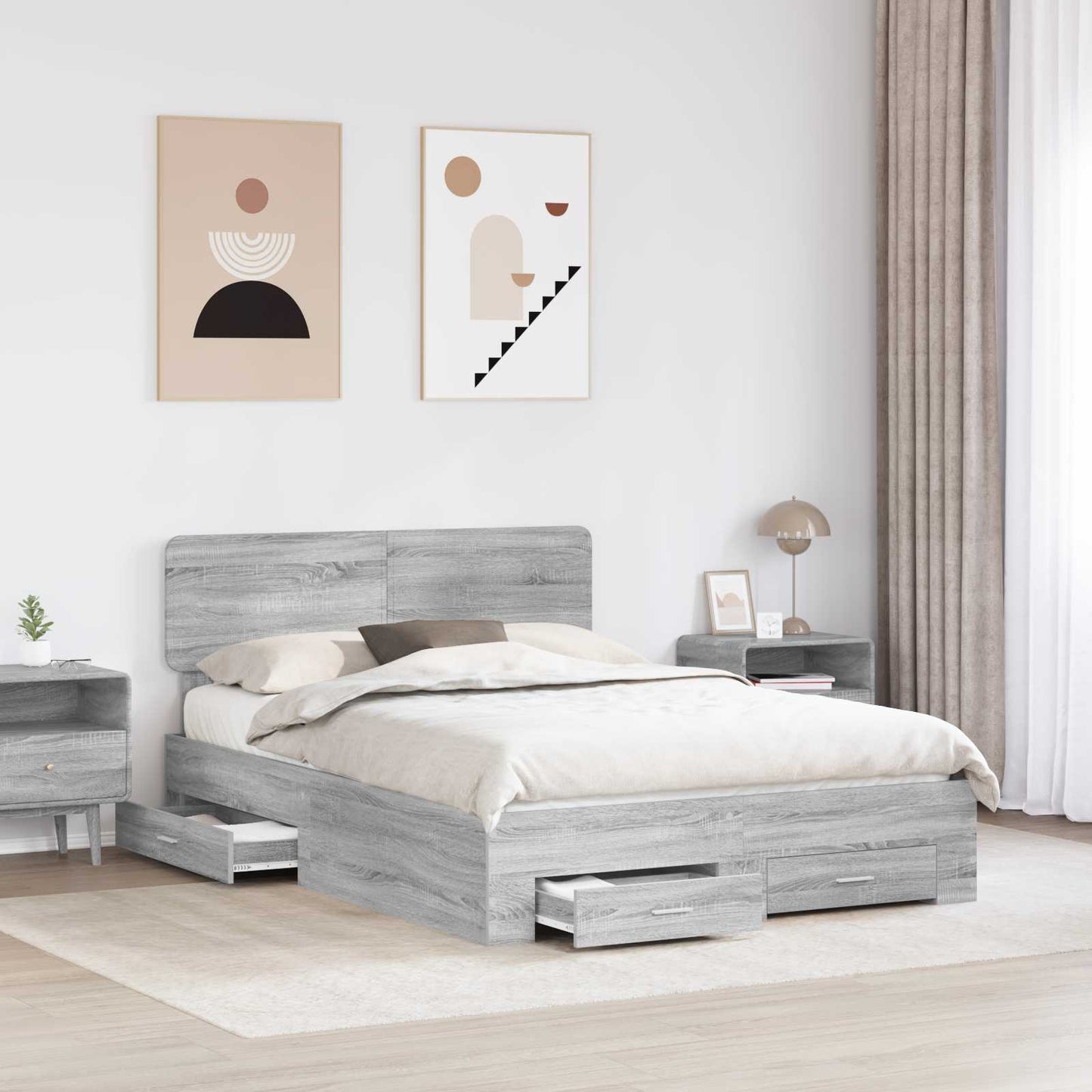 Bed Frame with Drawer Grey Sonoma 150 x 200 cm Engineered Wood