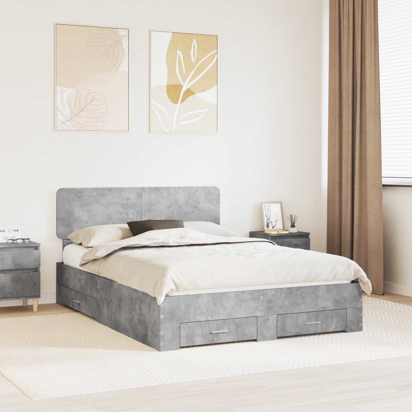 Bed Frame Concrete Grey 140 x 200 cm Engineered Wood