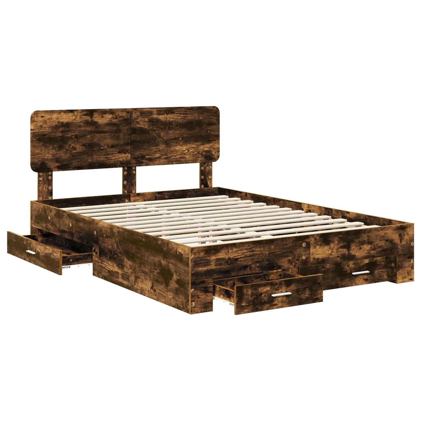 Bed Frame with Drawer Smoked Oak 140 x 200 cm Engineered Wood