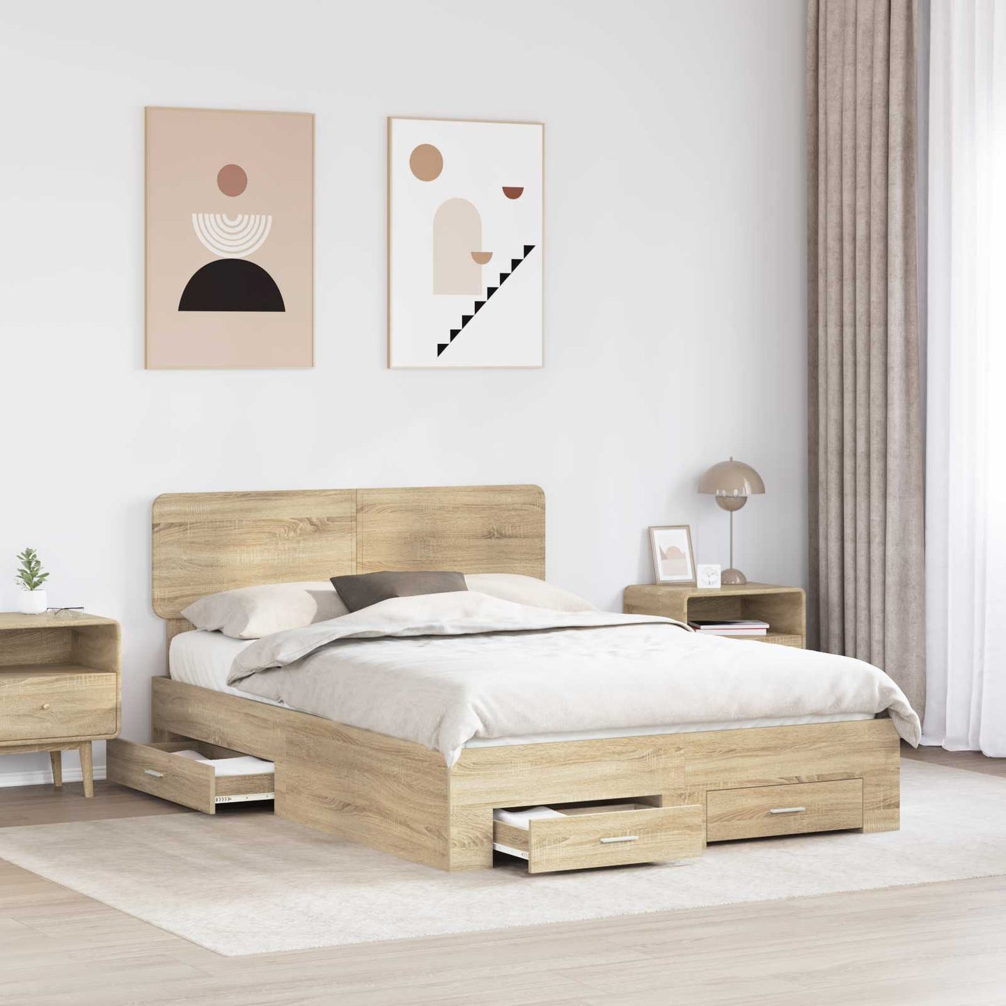 Bed Frame with Drawer Sonoma Oak 140 x 190 cm Engineered Wood