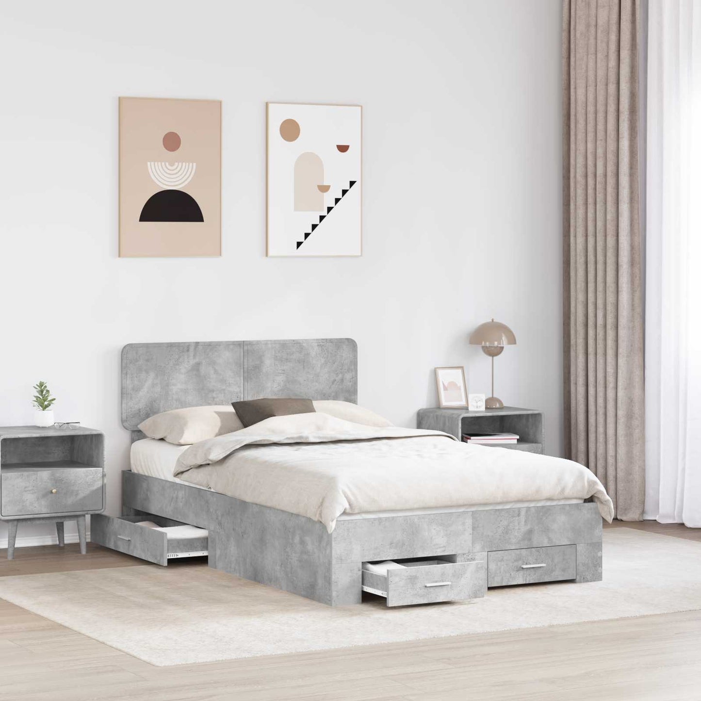 Bed Frame Concrete Grey 135 x 190 cm Engineered Wood