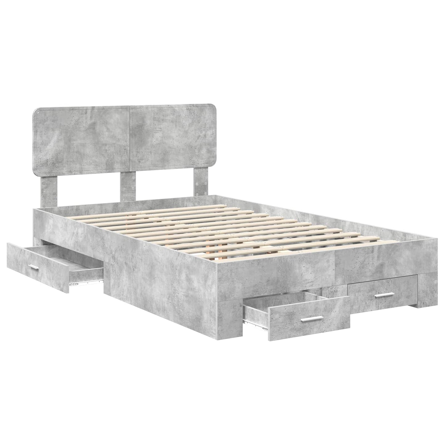 Bed Frame Concrete Grey 135 x 190 cm Engineered Wood