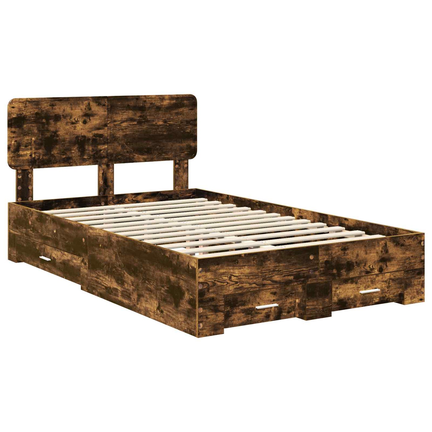 Bed Frame with Drawer Smoked Oak 135 x 190 cm Engineered Wood
