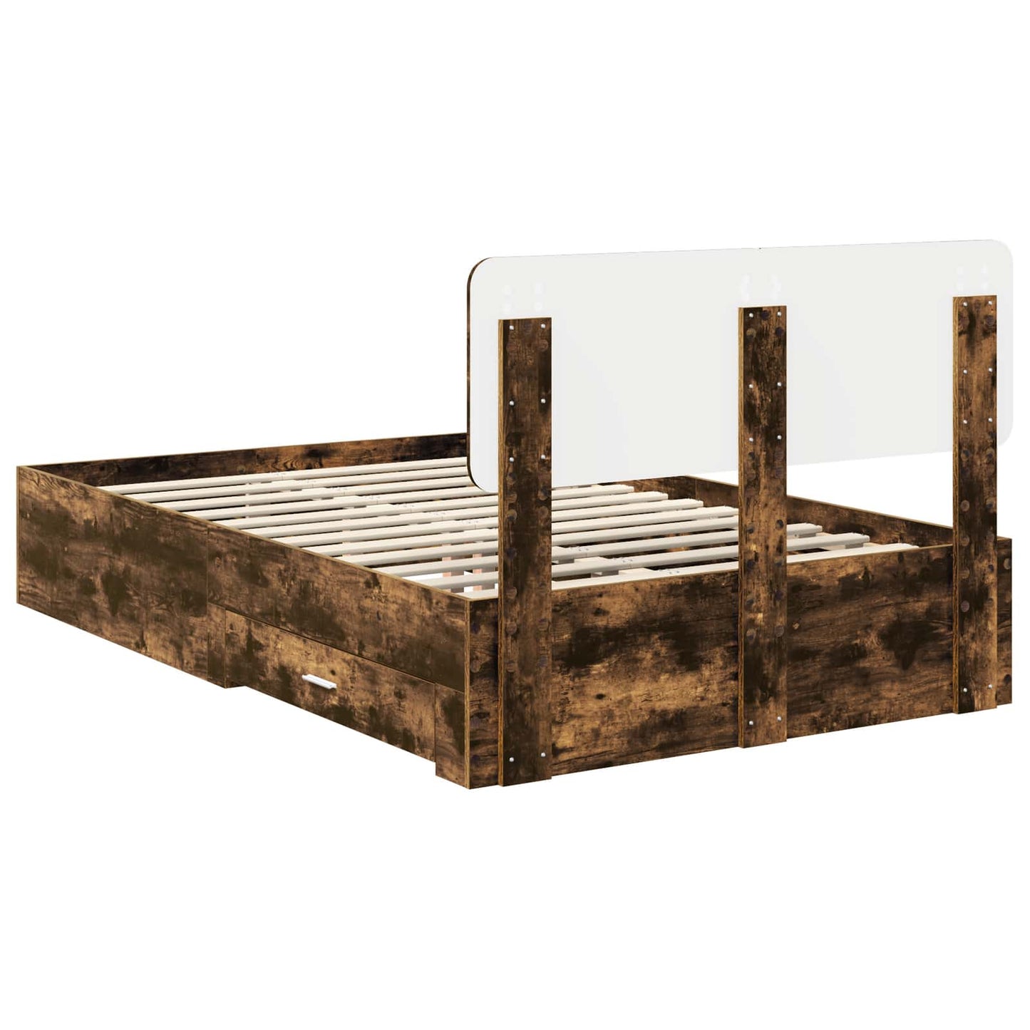 Bed Frame with Drawer Smoked Oak 135 x 190 cm Engineered Wood