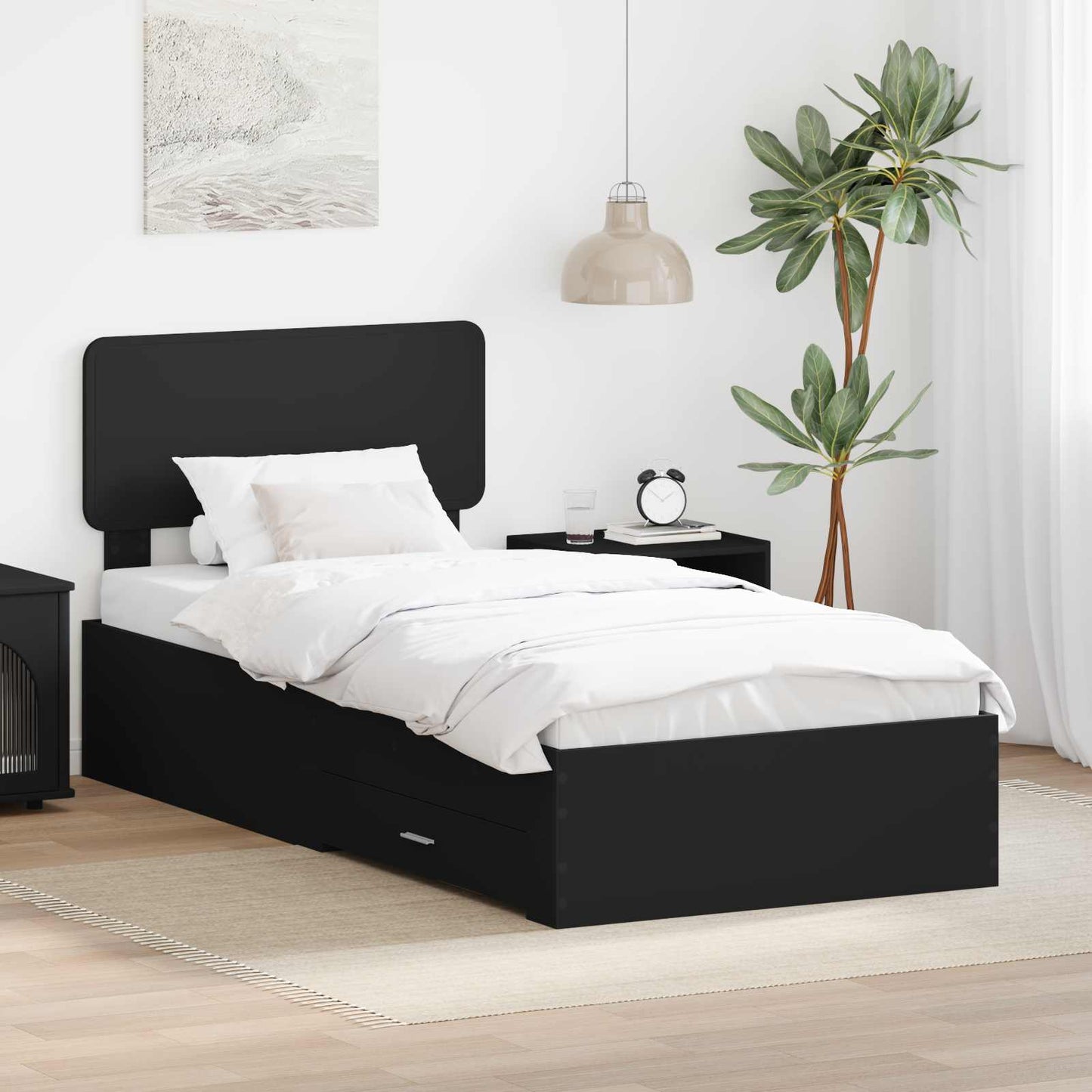 Bed Frame with Headboard Black 100 x 200 cm Engineered Wood