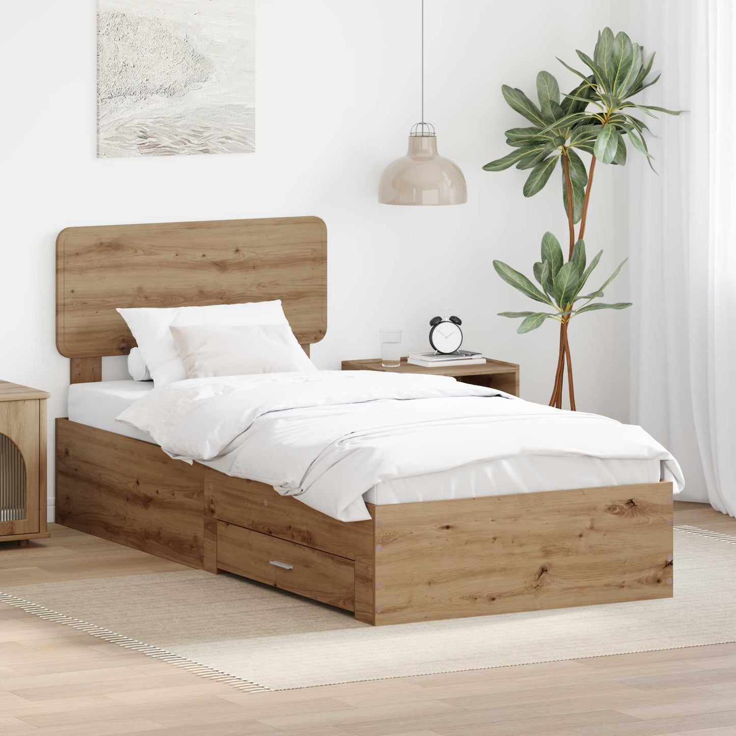 Bed Frame with Drawer Artisan Oak 100 x 200 cm Engineered Wood