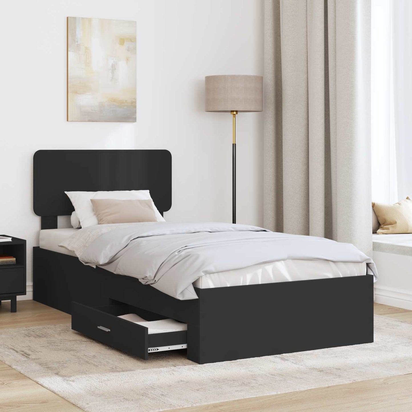 Bed Frame with Headboard Black 75 x 190 cm Engineered Wood