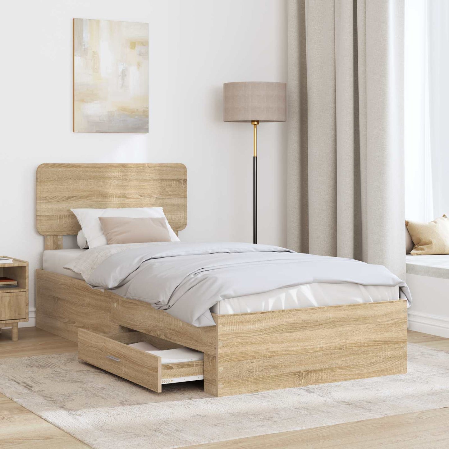 Bed Frame with Headboard Sonoma Oak 75 x 190 cm Engineered Wood