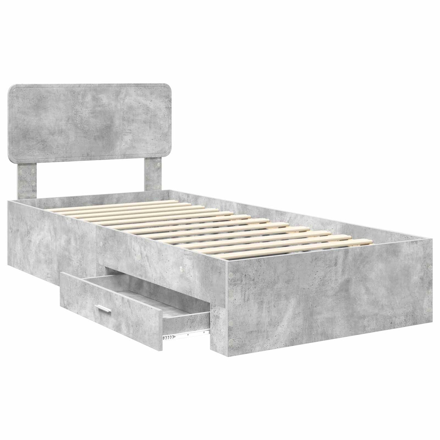 Bed Frame with Drawer Concrete Grey 70 x 190 cm Engineered Wood