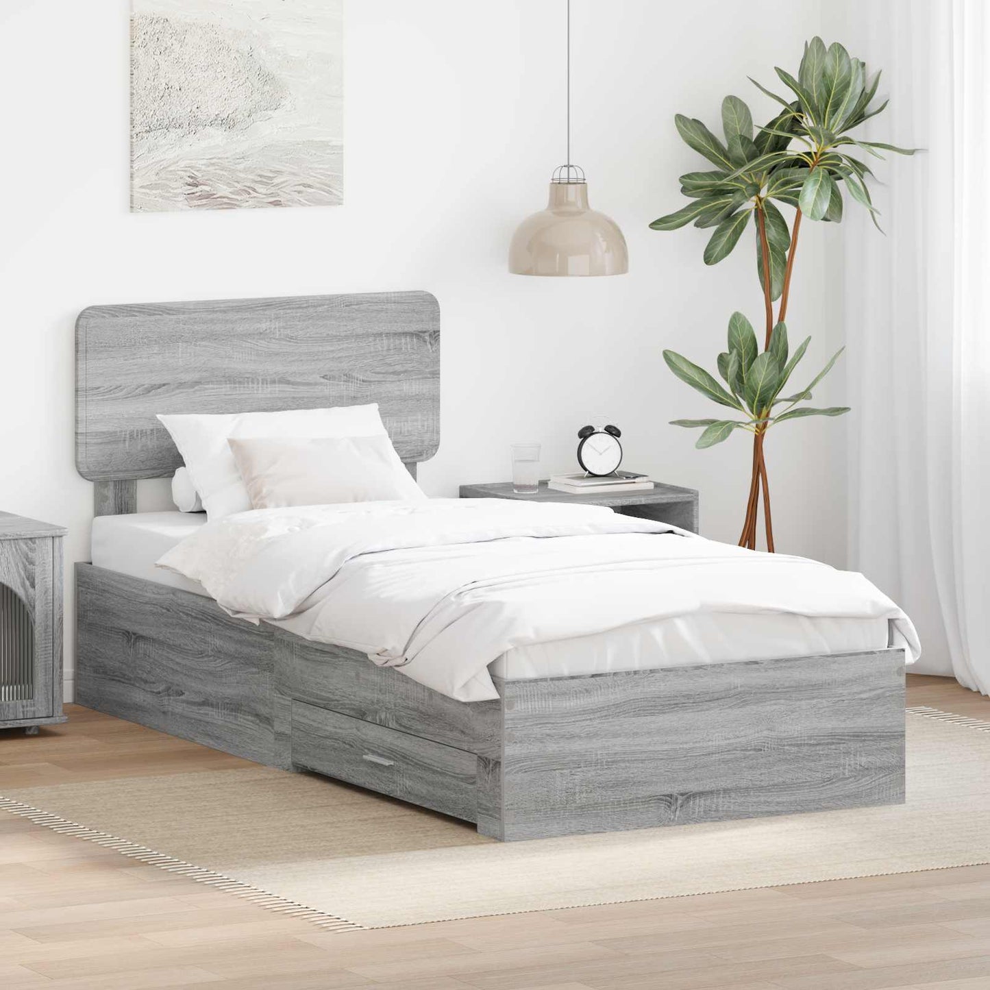 Bed Frame with Drawer Grey Sonoma 75 x 190 cm Engineered Wood