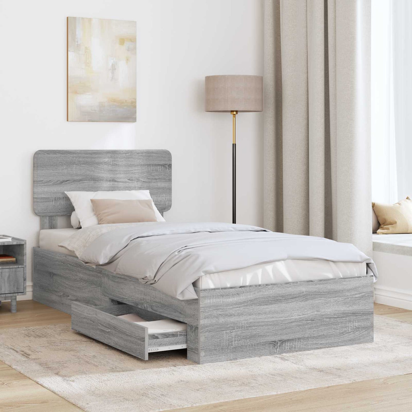 Bed Frame with Drawer Grey Sonoma 75 x 190 cm Engineered Wood