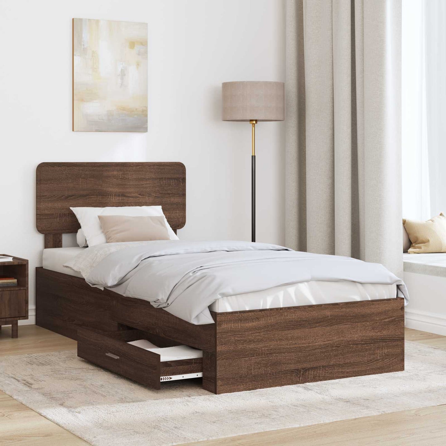 Bed Frame with Headboard Brown Oak 75 x 190 cm Engineered Wood