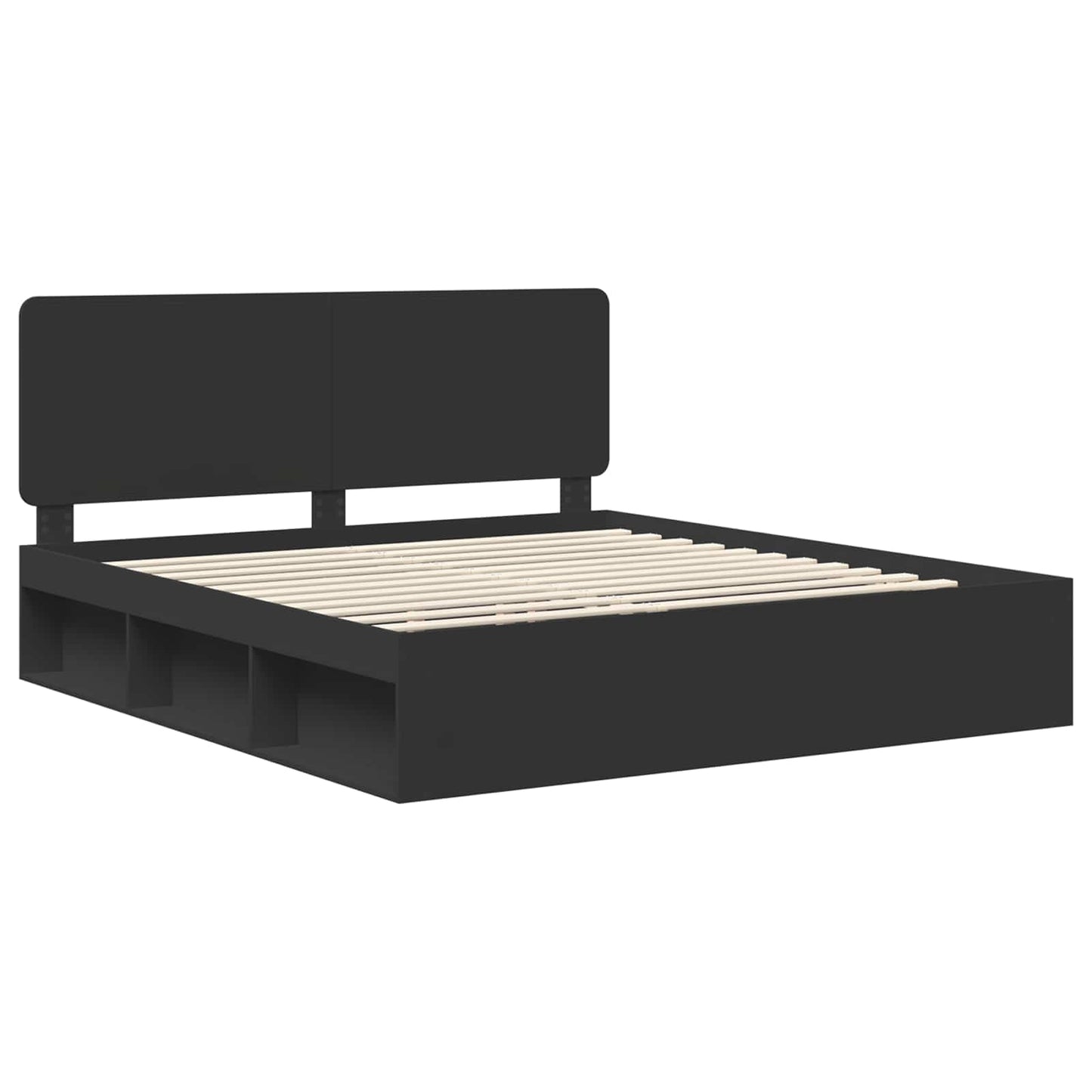 Bed Frame with Headboard Black 200 x 200 cm Solid Pine Wood