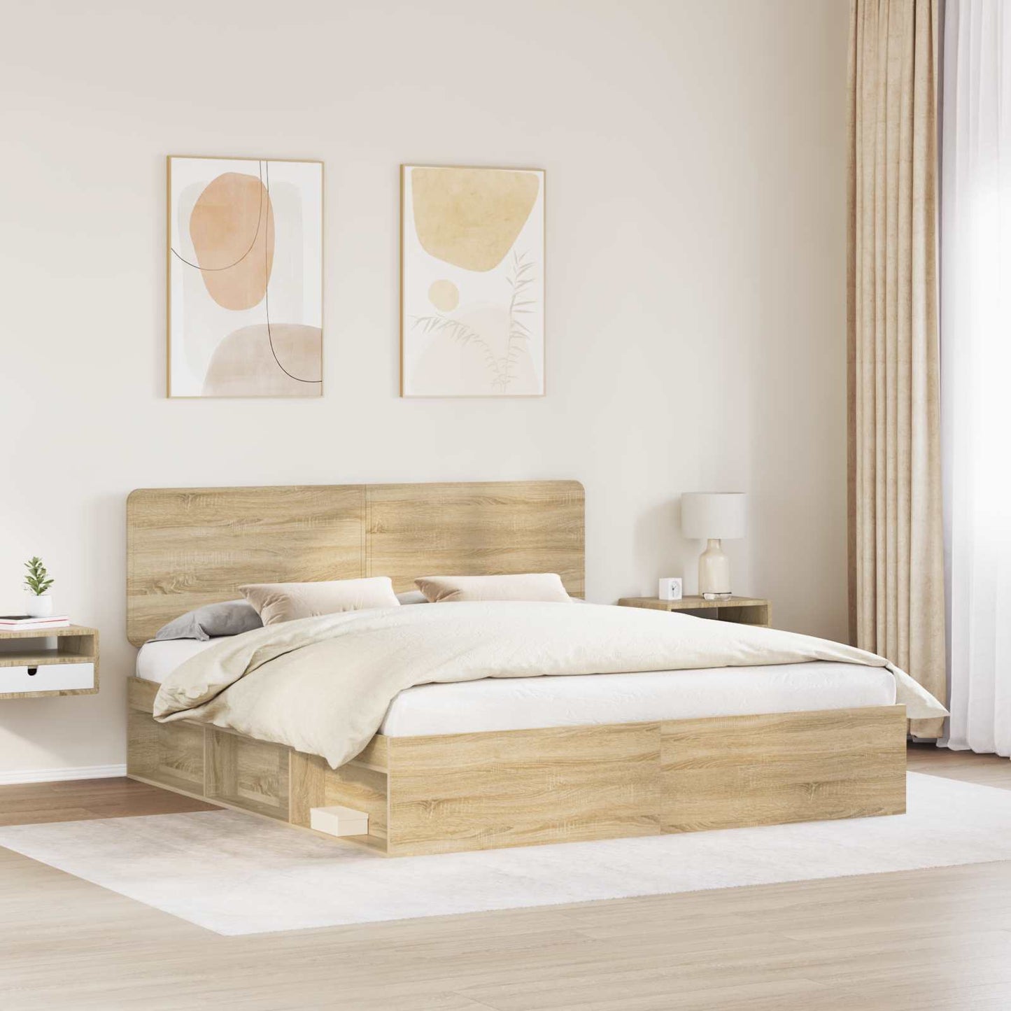 Bed Frame with Headboard Sonoma 200 x 200 cm Solid Pine Wood
