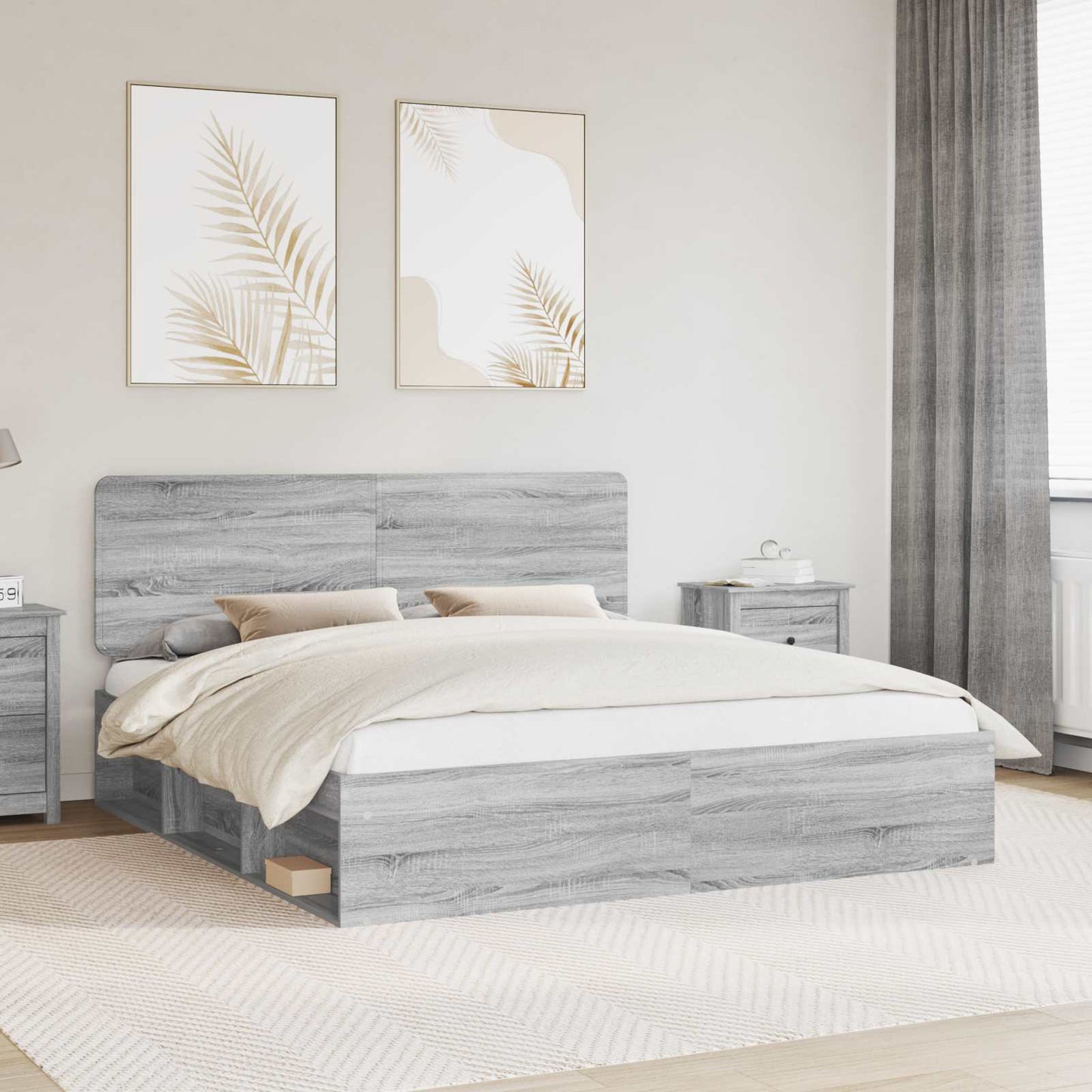 Bed Frame Grey Sonoma 200 x 200 cm Solid Pine Wood