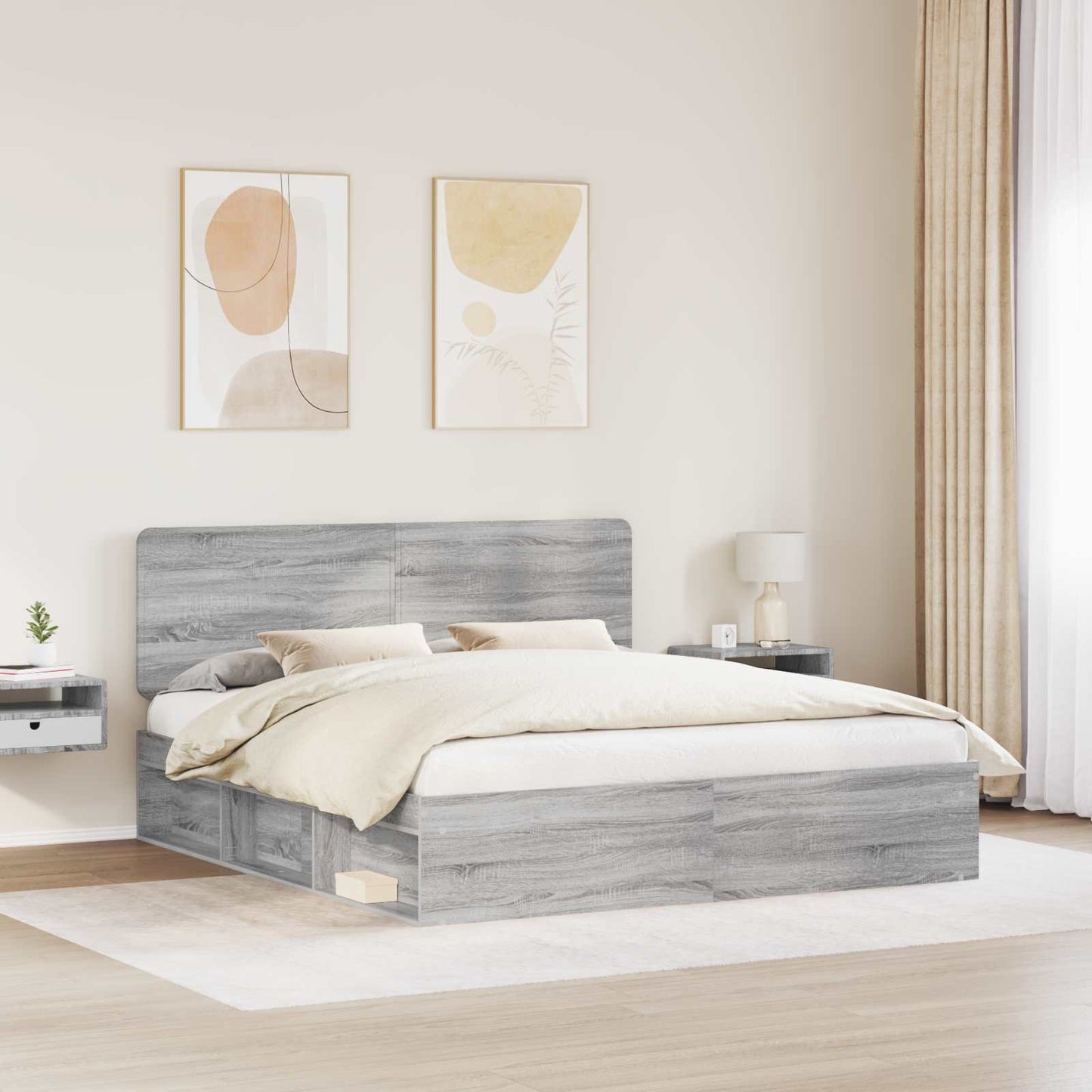 Bed Frame Grey Sonoma 200 x 200 cm Solid Pine Wood