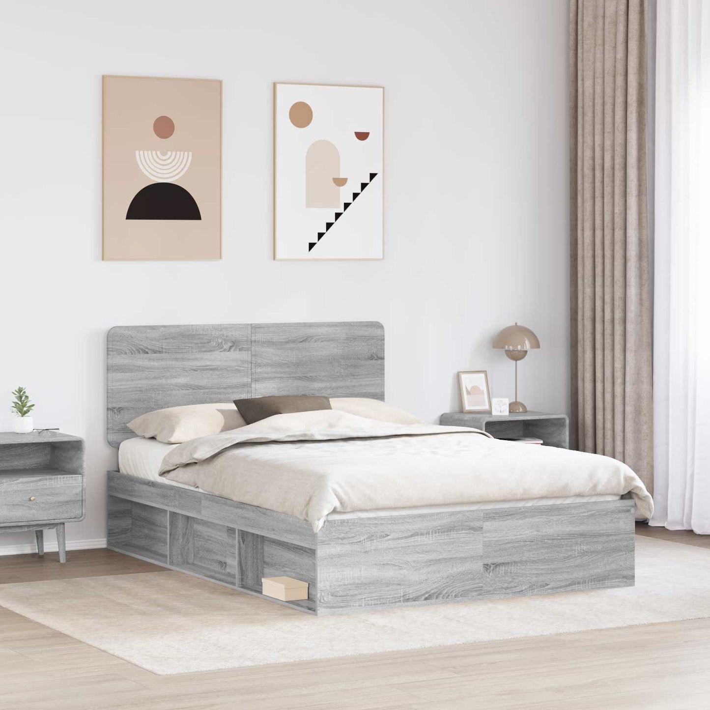 Bed Frame Grey Sonoma 150 x 200 cm Solid Pine Wood