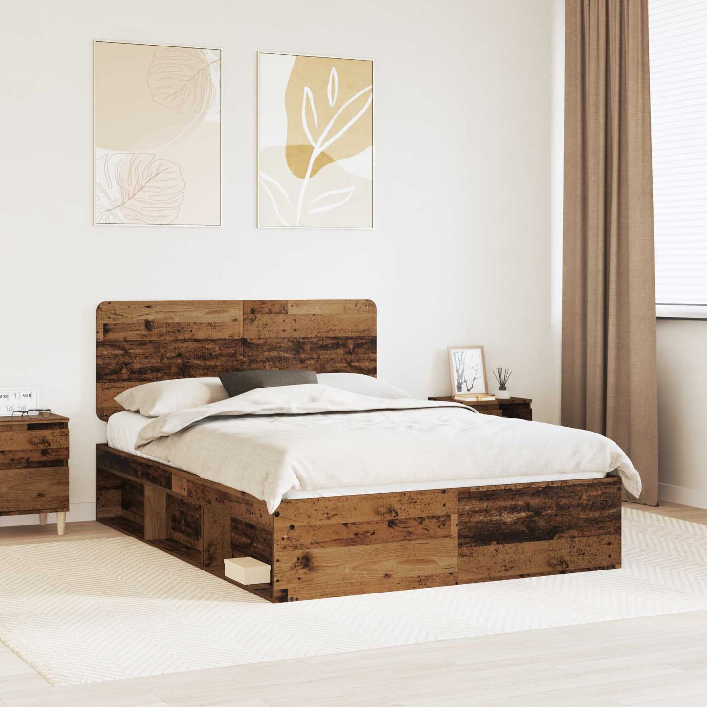 Bed Frame with Headboard Old Wood 150 x 200 cm Solid Pine Wood