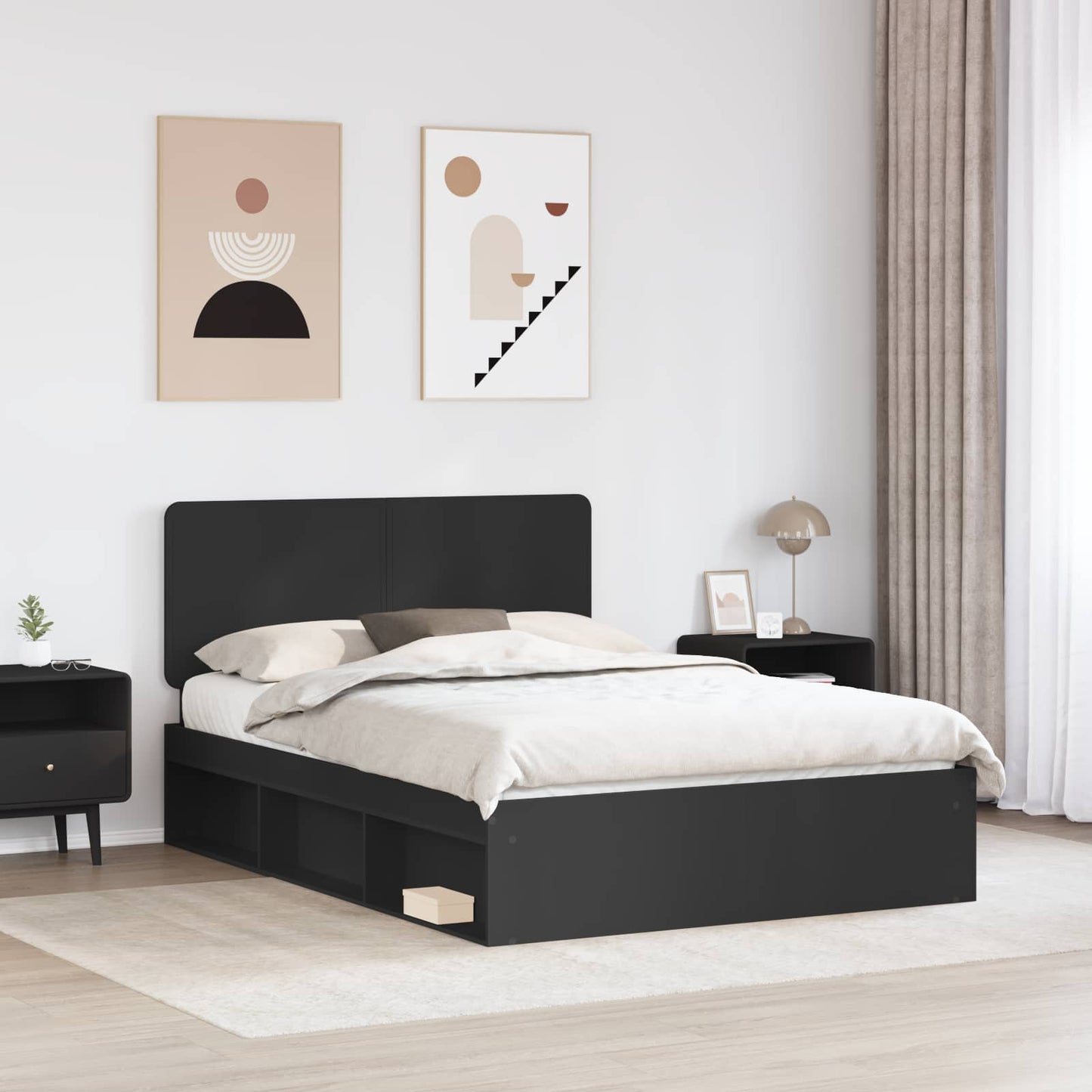 Bed Frame with Headboard Black 140 x 200 cm Solid Pine Wood