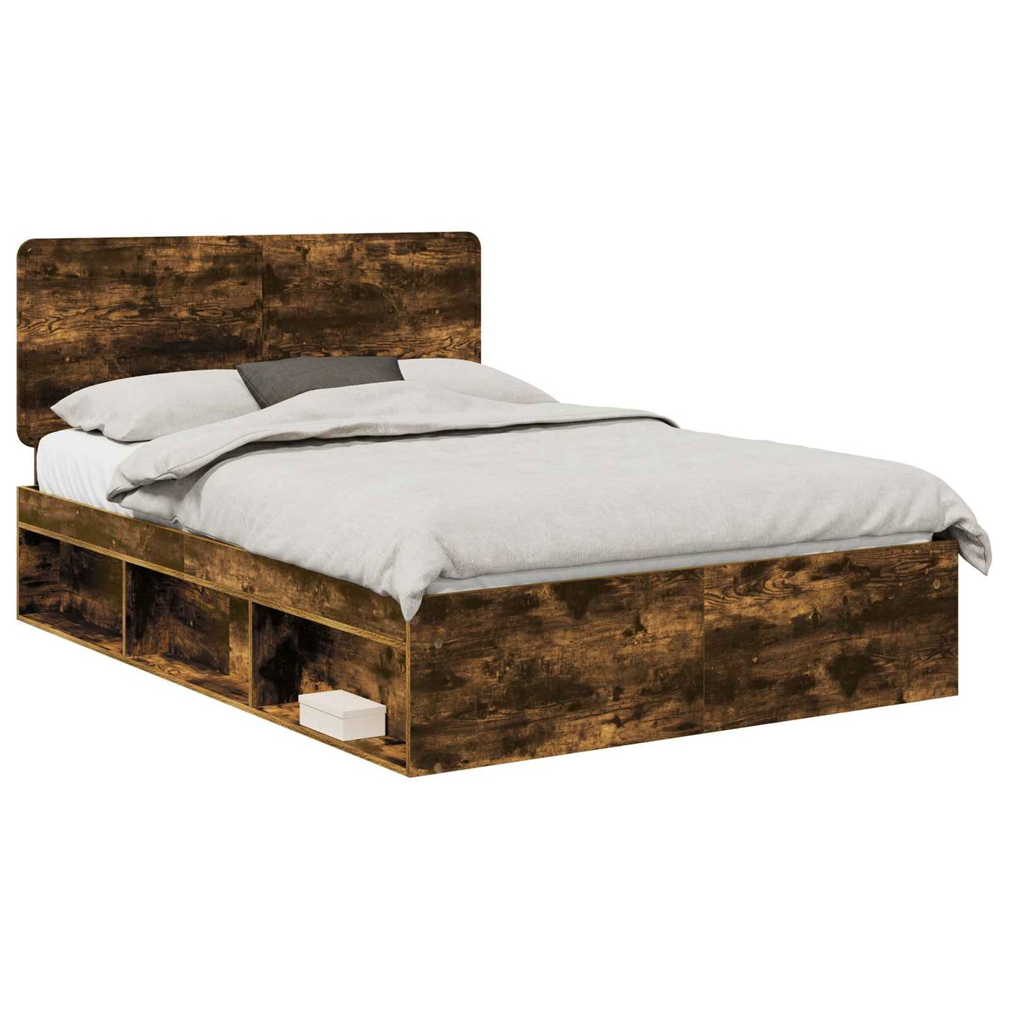 Bed Frame Smoked Oak 140 x 200 cm Solid Pine Wood