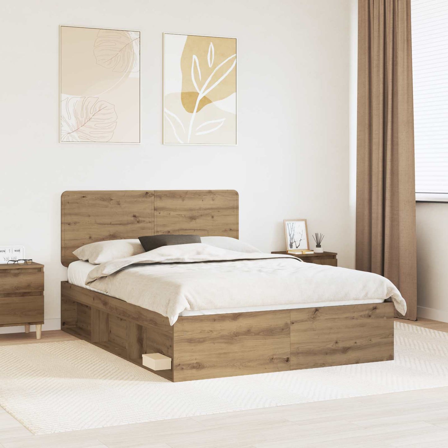 Bed Frame Artisian Oak 140 x 190 cm Solid Pine Wood