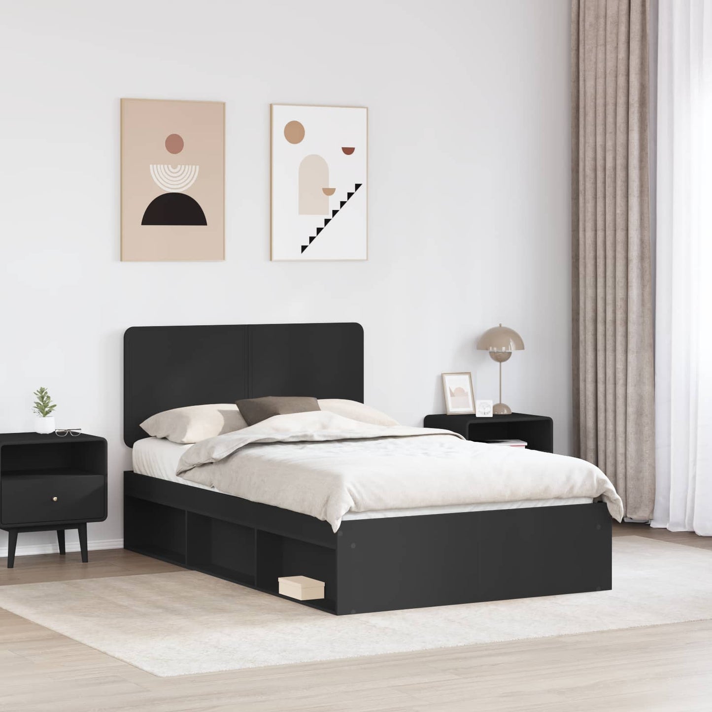 Bed Frame with Headboard Black 120 x 200 cm Solid Pine Wood