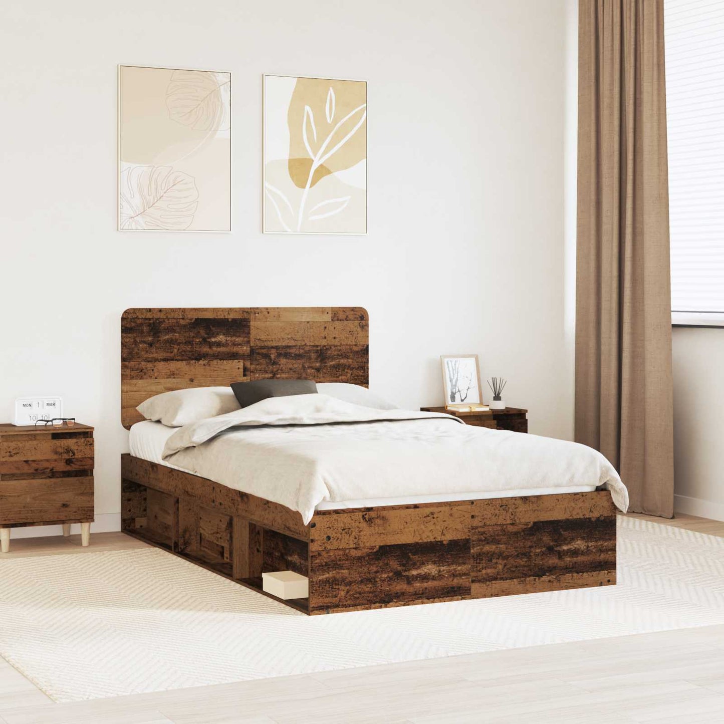 Bed Frame with Headboard Old Wood 120 x 190 cm Solid Pine Wood