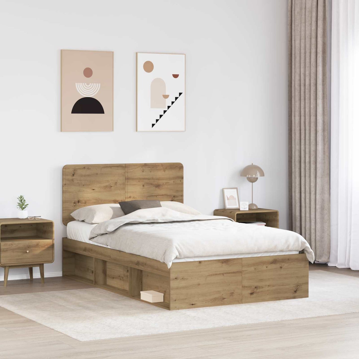 Bed Frame Artisian Oak 120 x 190 cm Solid Pine Wood