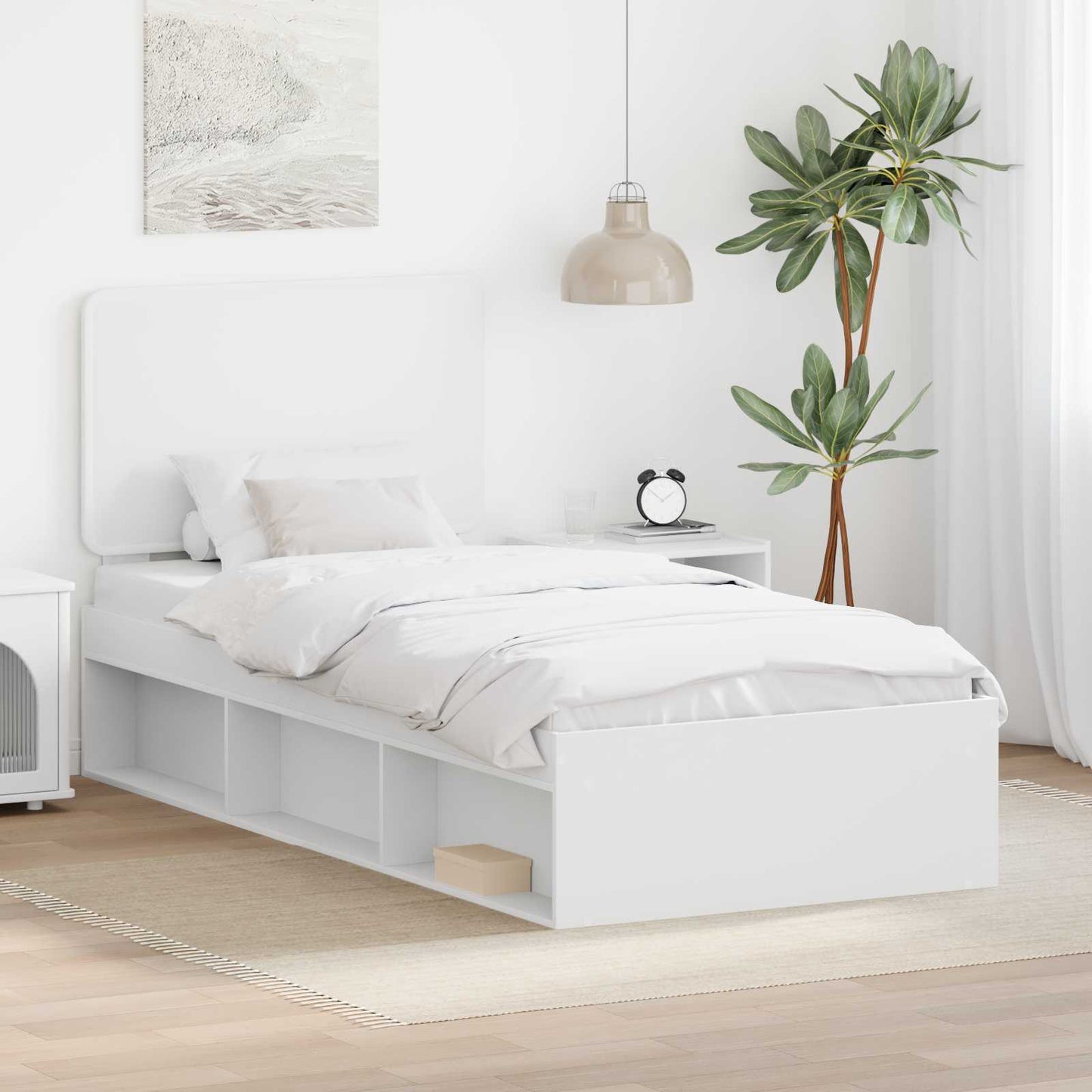 Bed Frame with Headboard White 100 x 200 cm Solid Pine Wood