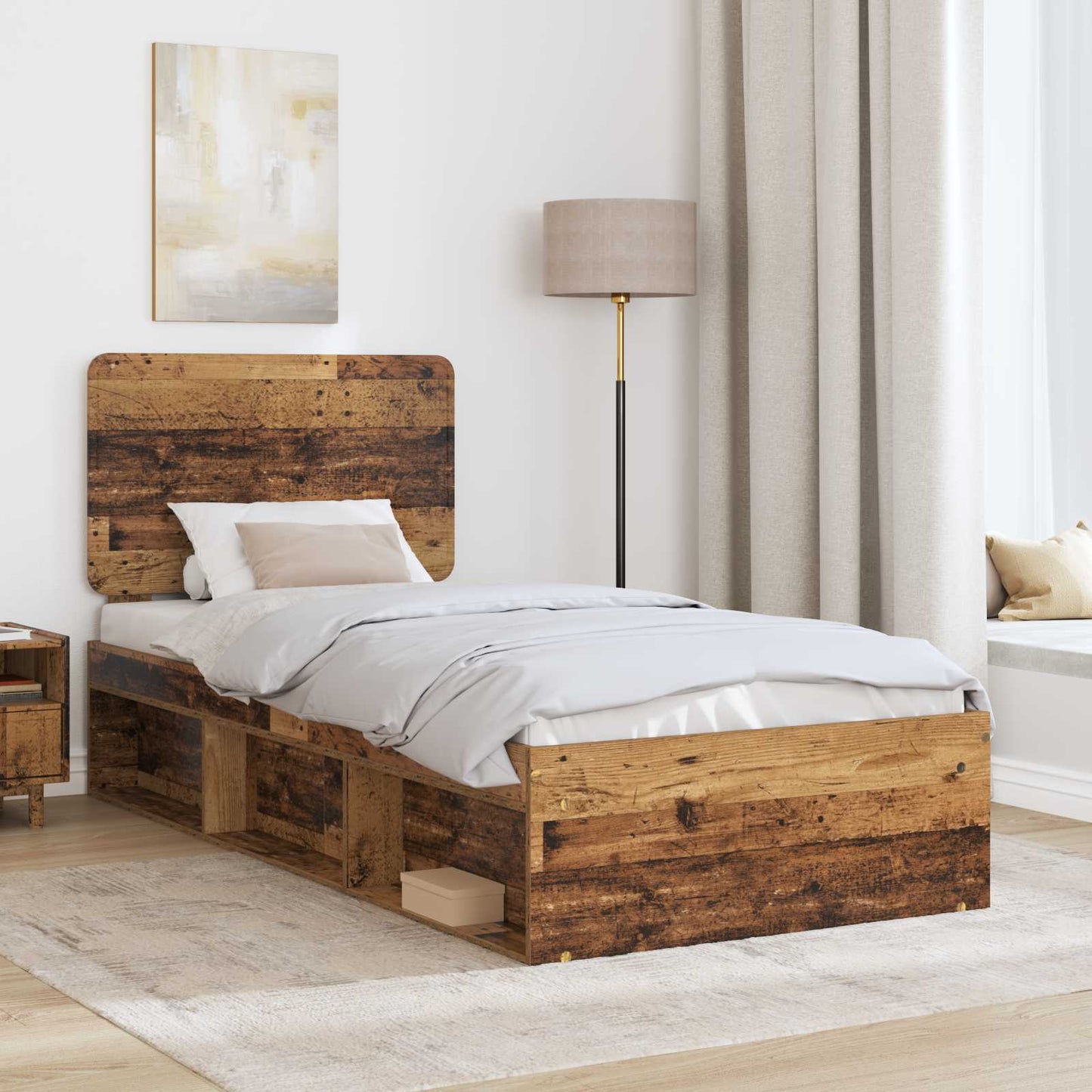 Bed Frame with Headboard Old Wood 100 x 200 cm Solid Pine Wood