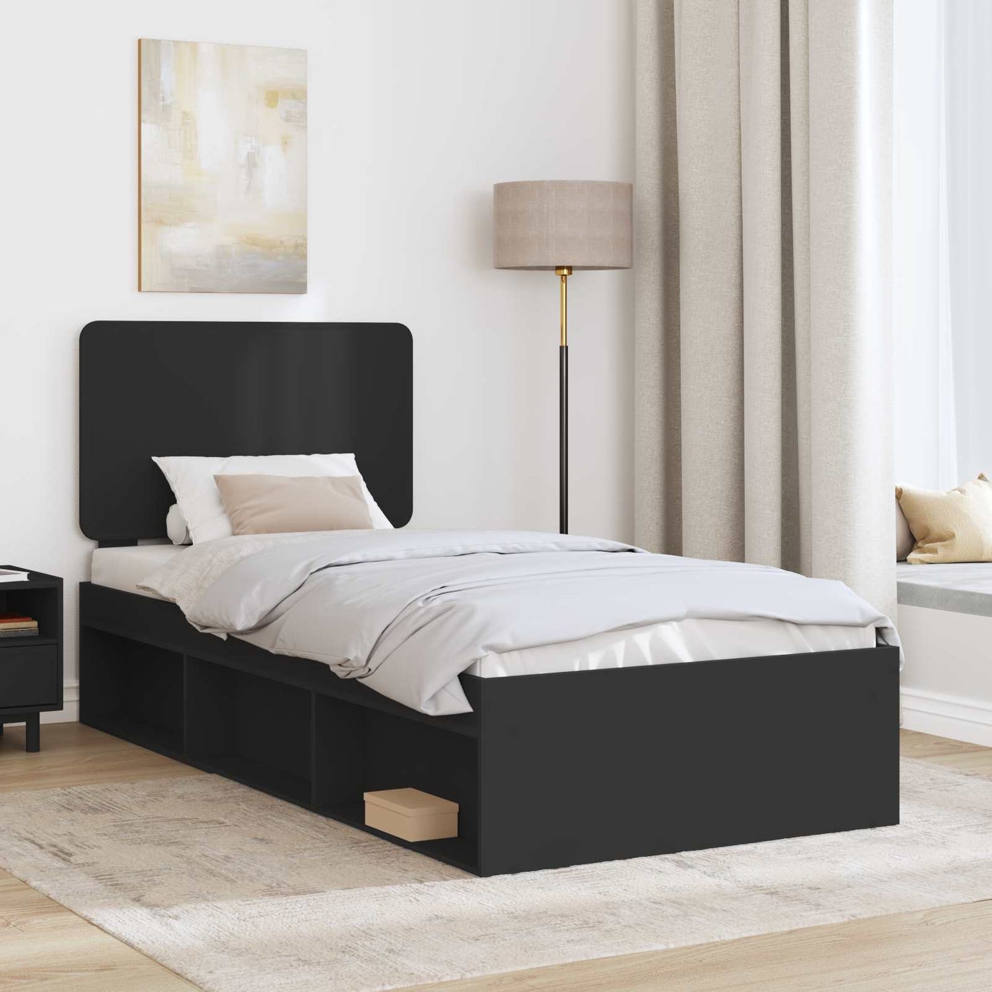 Bed Frame with Headboard Black 90 x 200 cm Solid Pine Wood