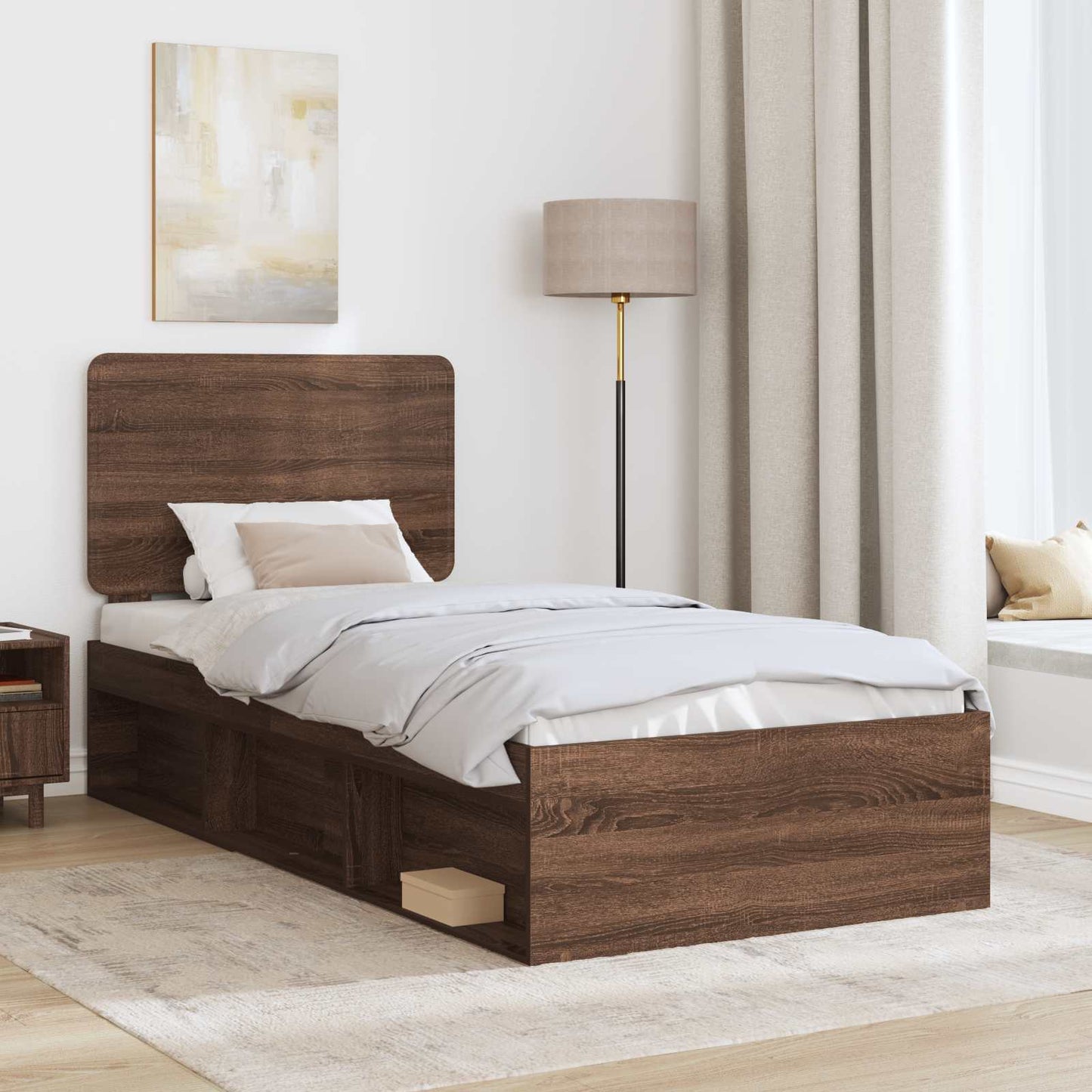 Bed Frame with Headboard Brown Oak 90 x 200 cm Solid Pine Wood