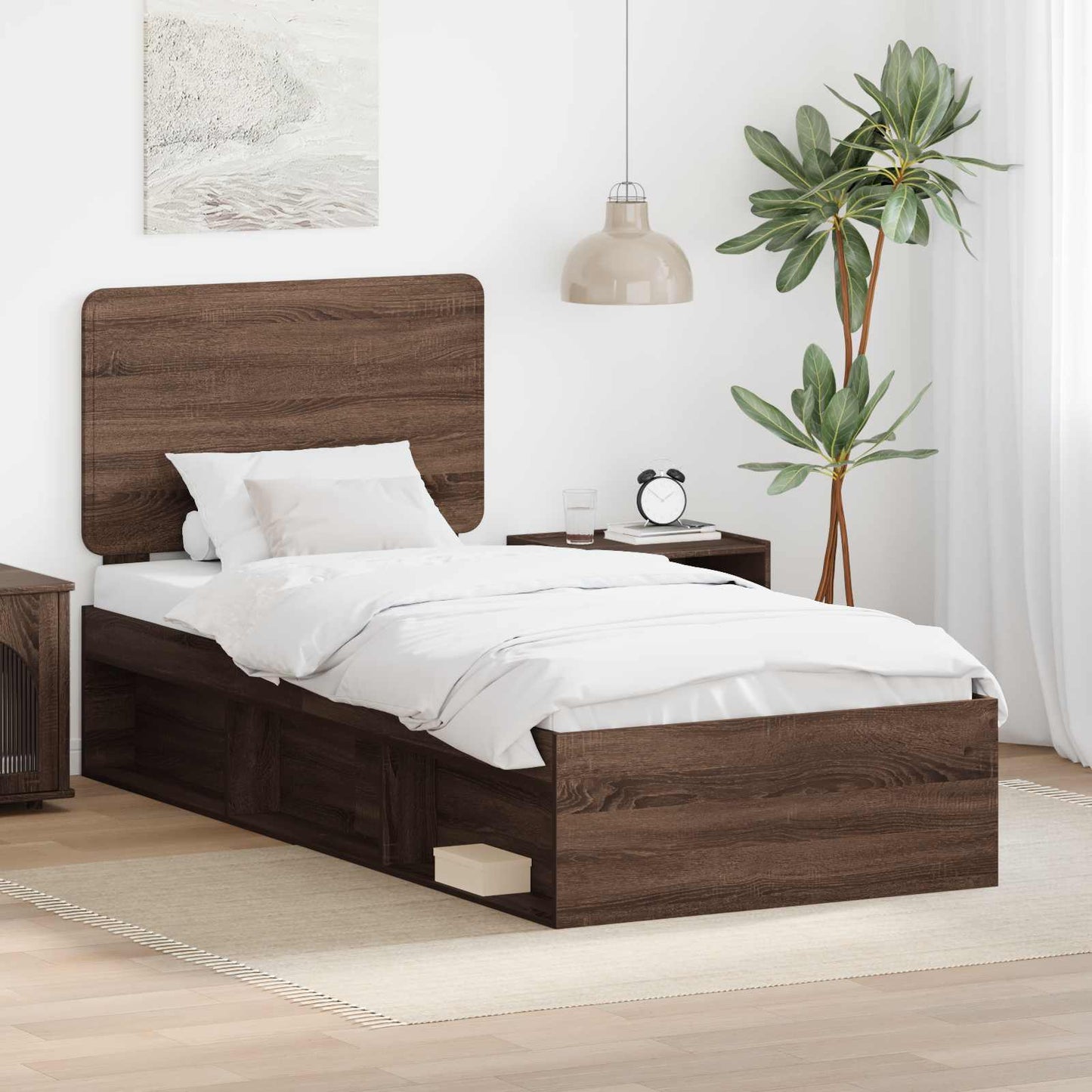 Bed Frame with Headboard Brown Oak 90 x 190 cm Solid Pine Wood