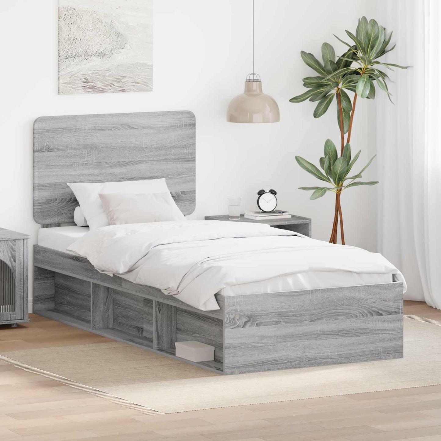 Bed Frame Grey Sonoma 75 x 190 cm Solid Pine Wood
