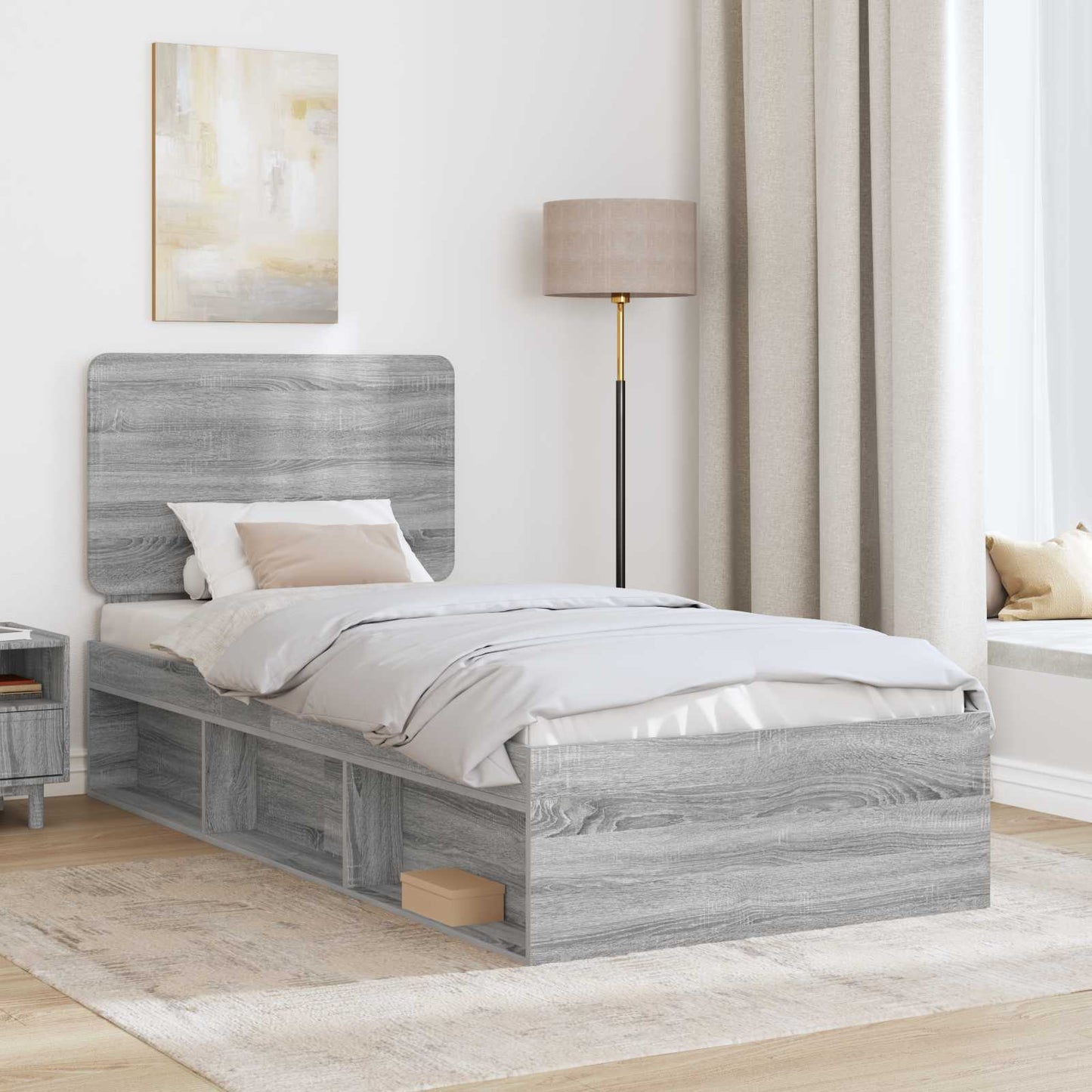 Bed Frame Grey Sonoma 75 x 190 cm Solid Pine Wood