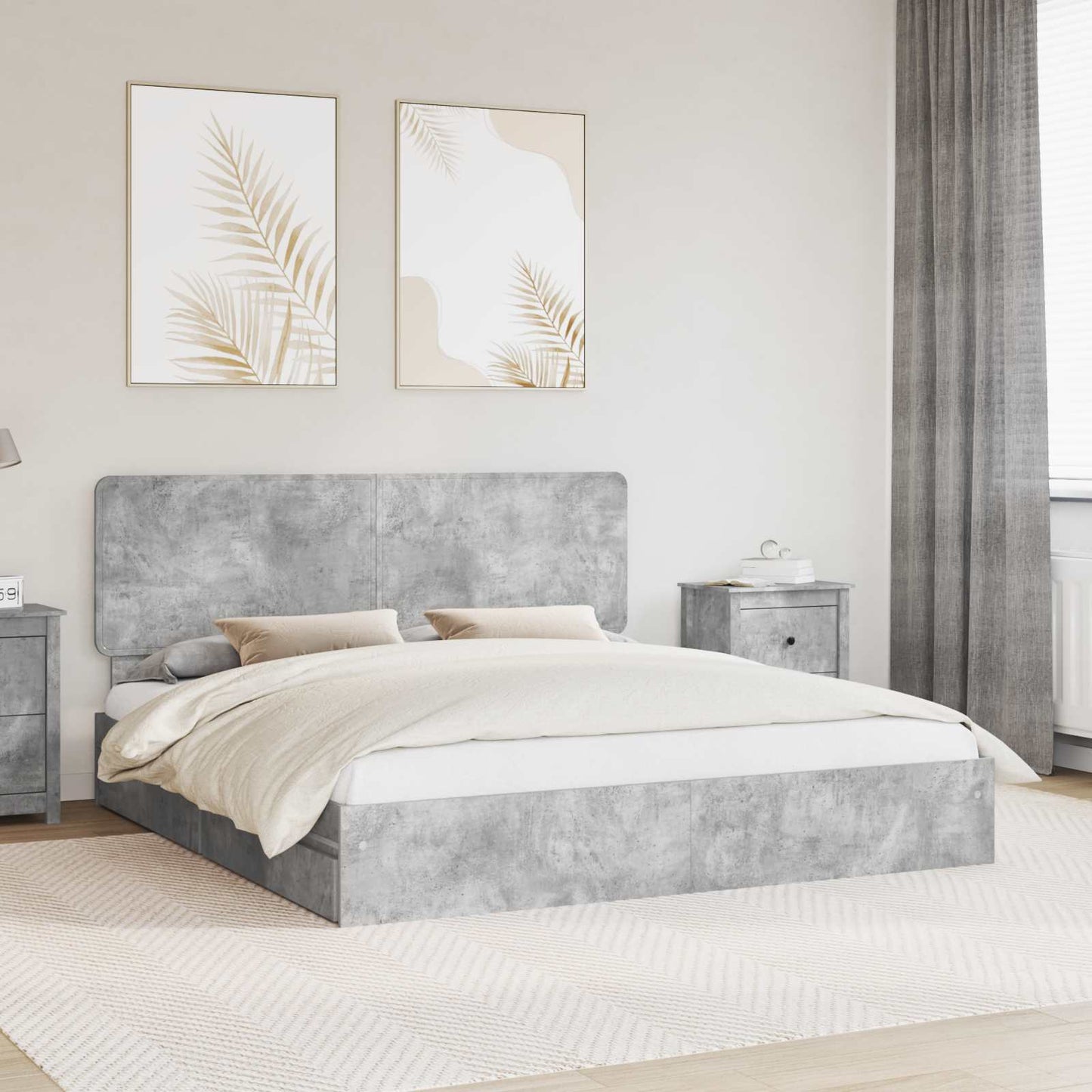 Storage Bed Concrete Grey 200 x 200 cm Engineered Wood