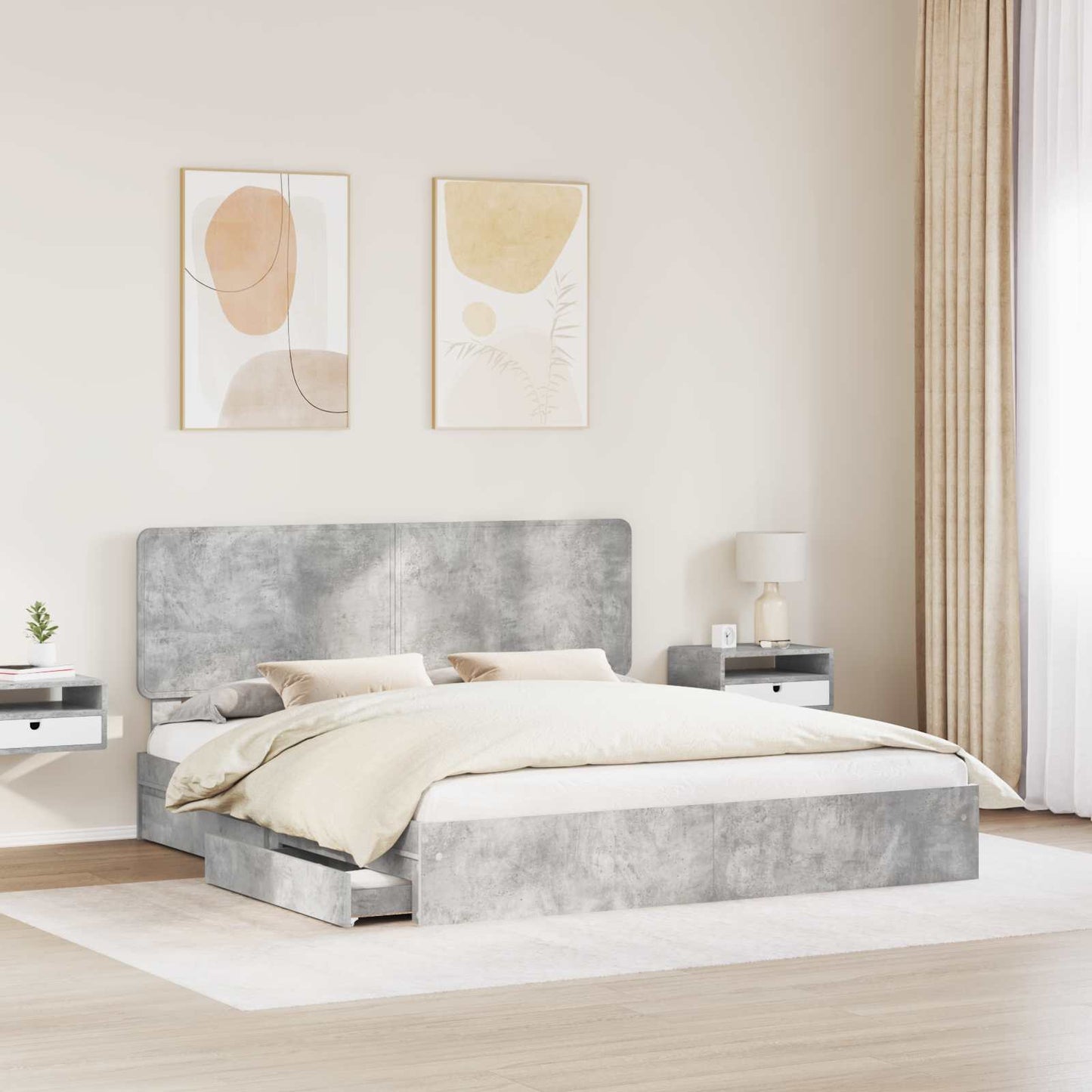 Storage Bed Concrete Grey 200 x 200 cm Engineered Wood